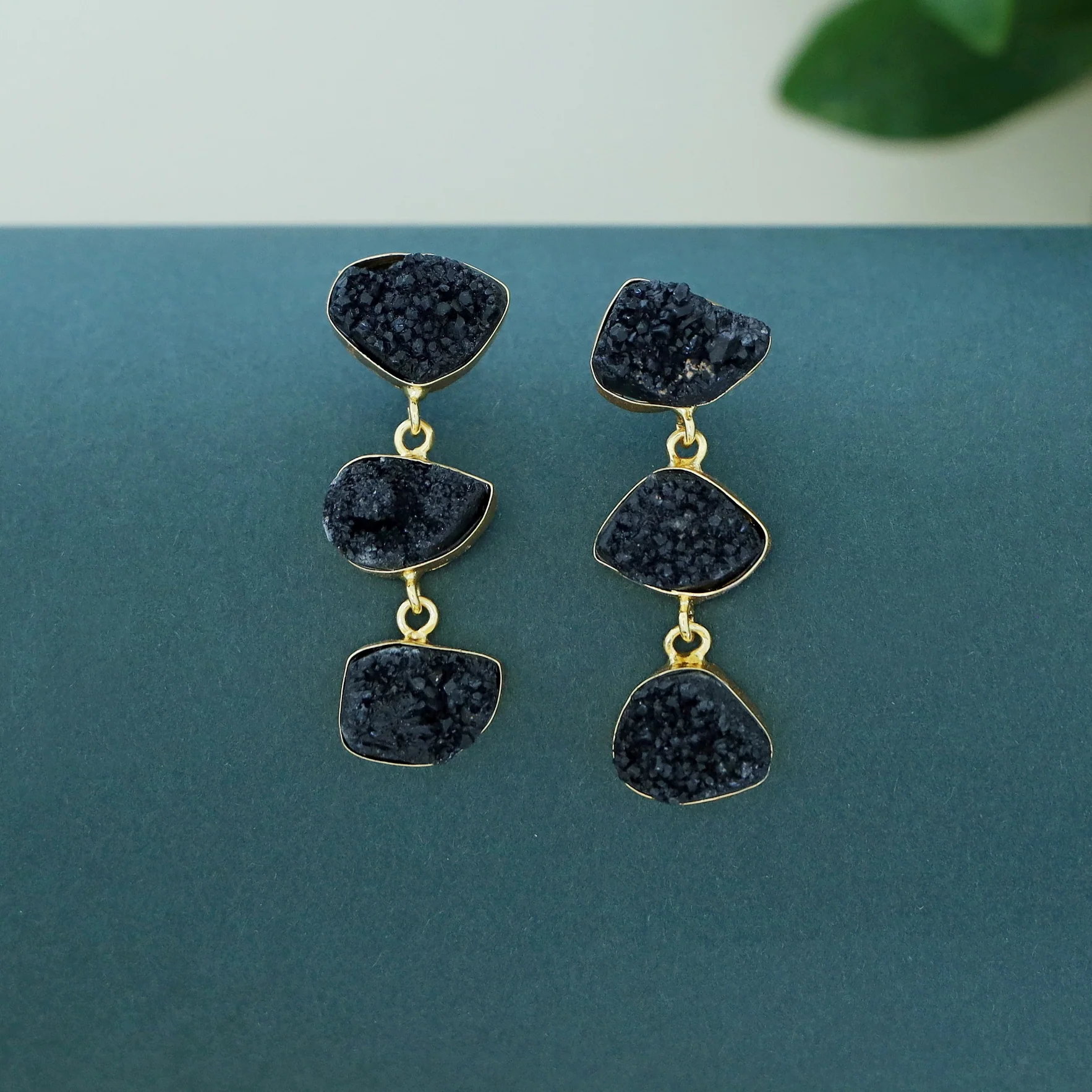 Trikaya Triple Druzy Stone Earring - Image 6