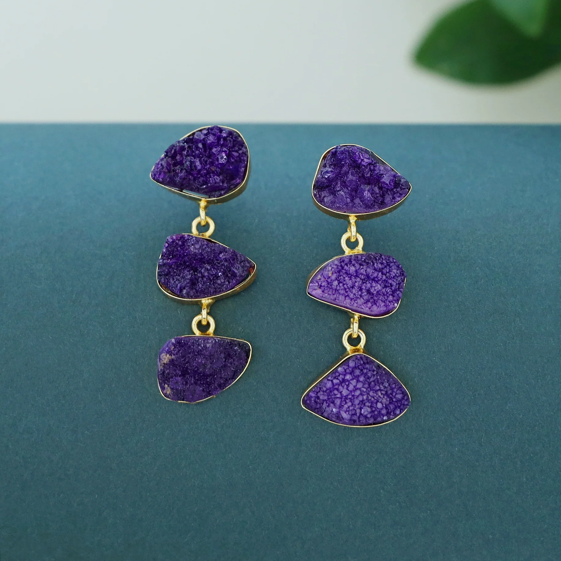 Trikaya Triple Druzy Stone Earring - Image 7