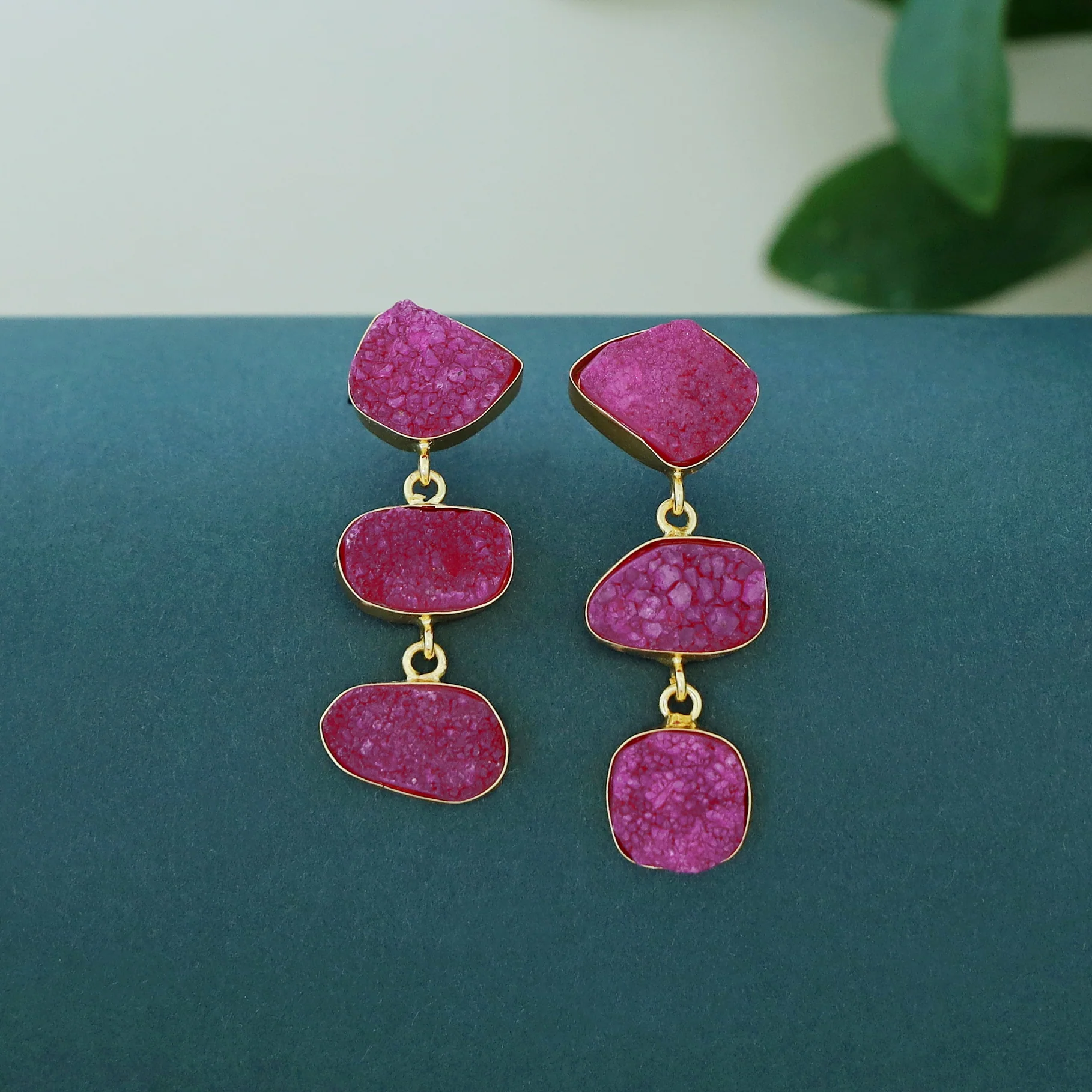 Trikaya Triple Druzy Stone Earring - Image 8