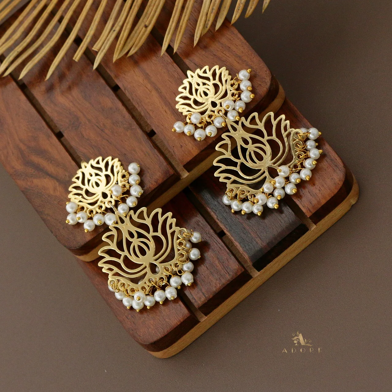 Triptha Golden Lotus Pearl Earring - Image 3