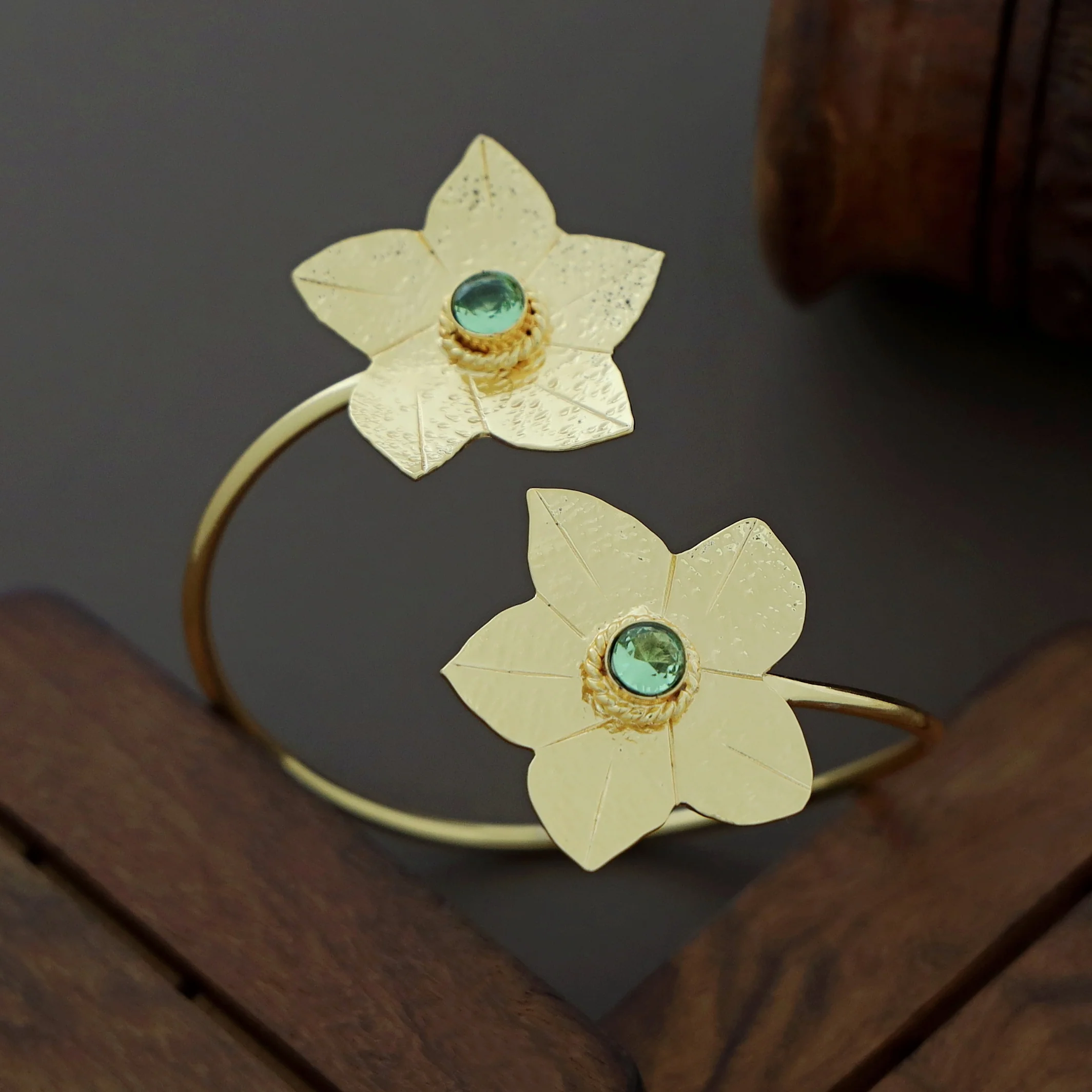 Azia Dual Floral Golden Textured Bangle - Image 6