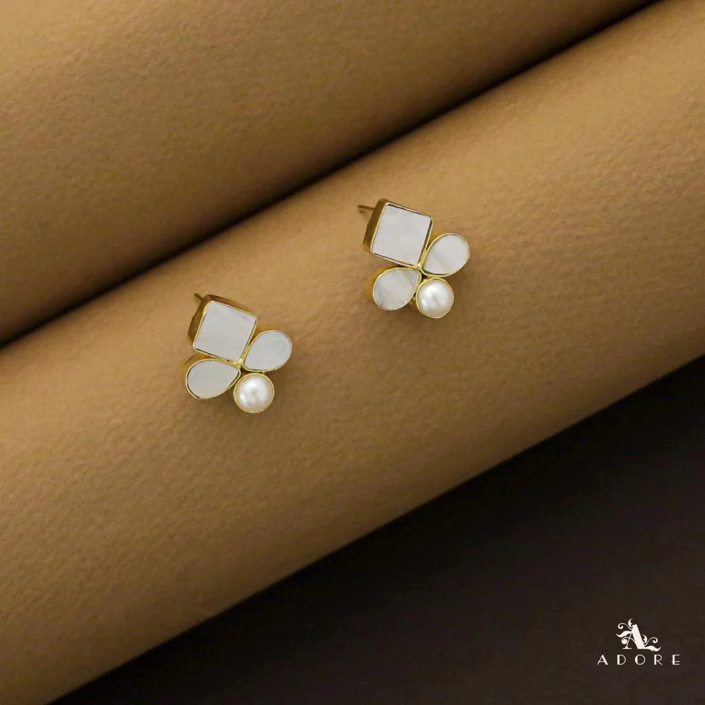 Twin Leaf Diamond Glossy MOP Stud - Image 10