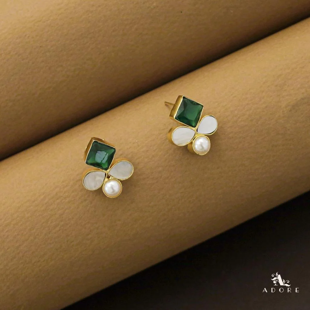 Twin Leaf Diamond Glossy MOP Stud - Image 2