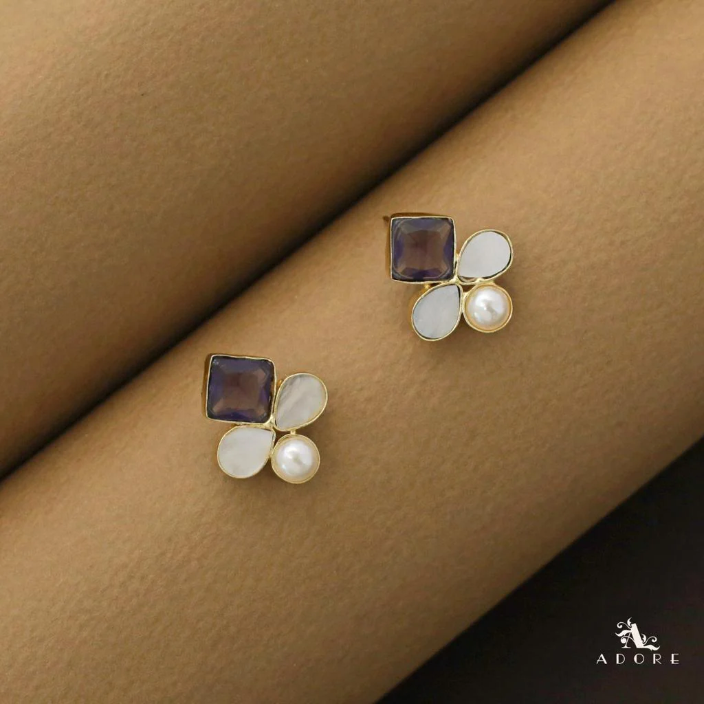 Twin Leaf Diamond Glossy MOP Stud - Image 3