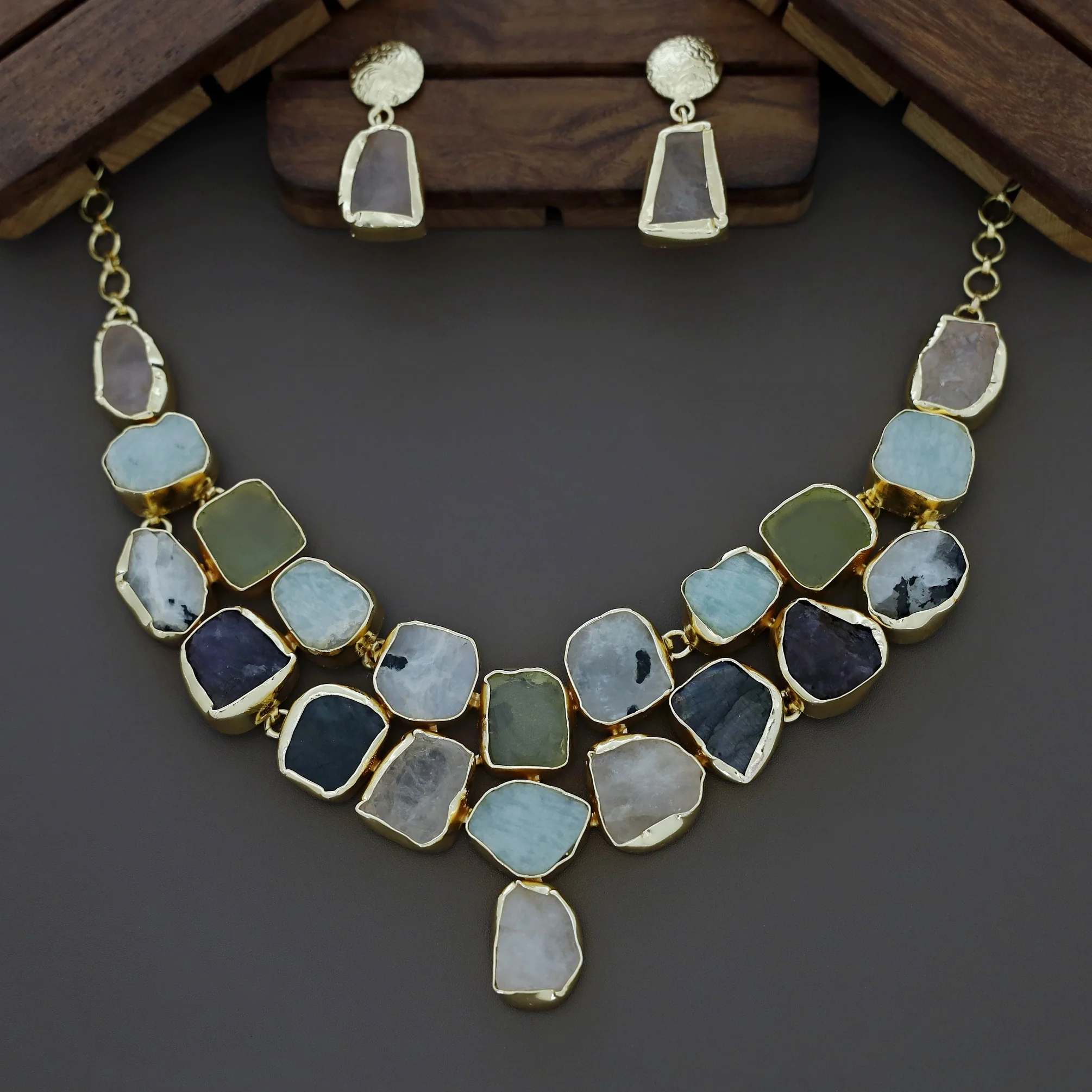 Twinkle Raw Stone Neckpiece With Earring - Image 2