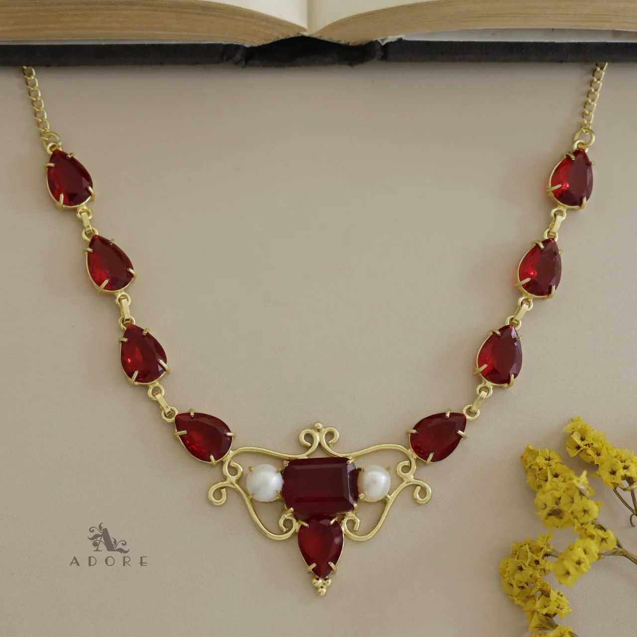 Umang Glossy Tear Drop Pearl Neckpiece - Image 2