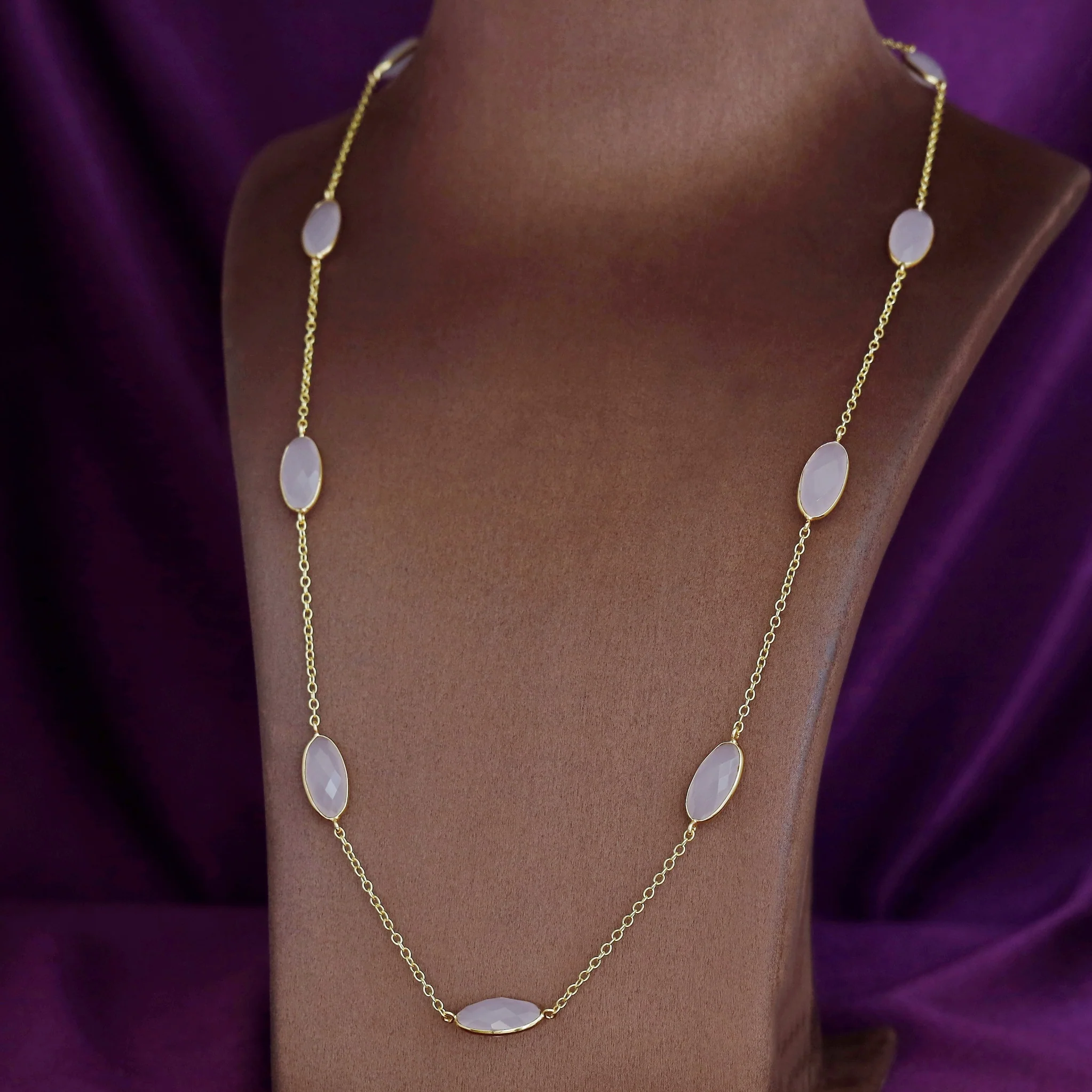 Ursula Golden Nine Oval Glossy Stone Long Neckpiece - Image 10