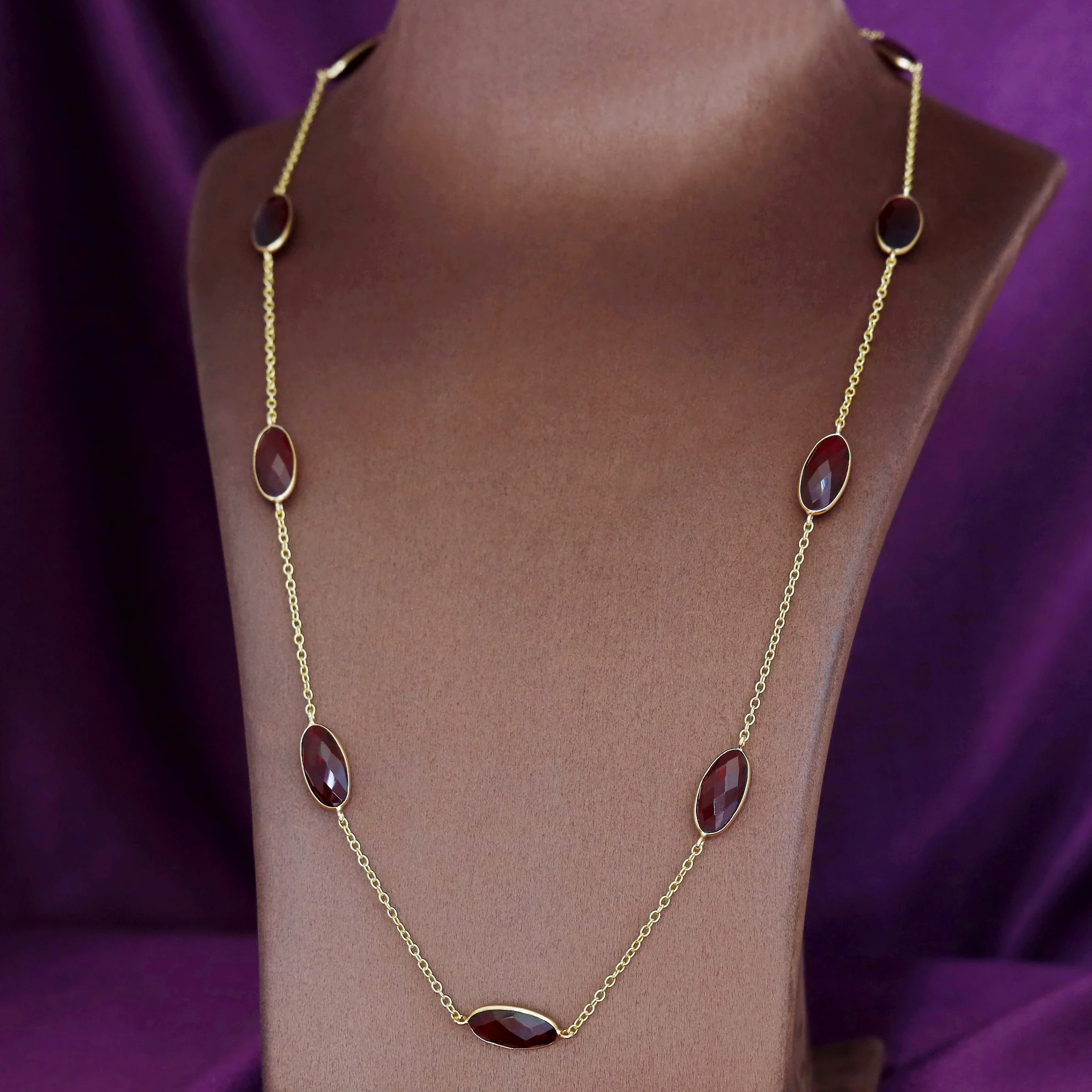 Ursula Golden Nine Oval Glossy Stone Long Neckpiece - Image 2