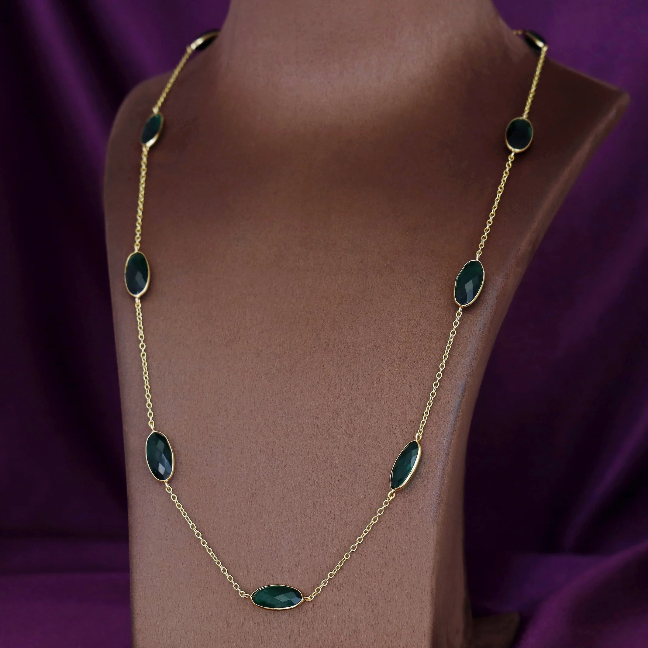 Ursula Golden Nine Oval Glossy Stone Long Neckpiece - Image 3