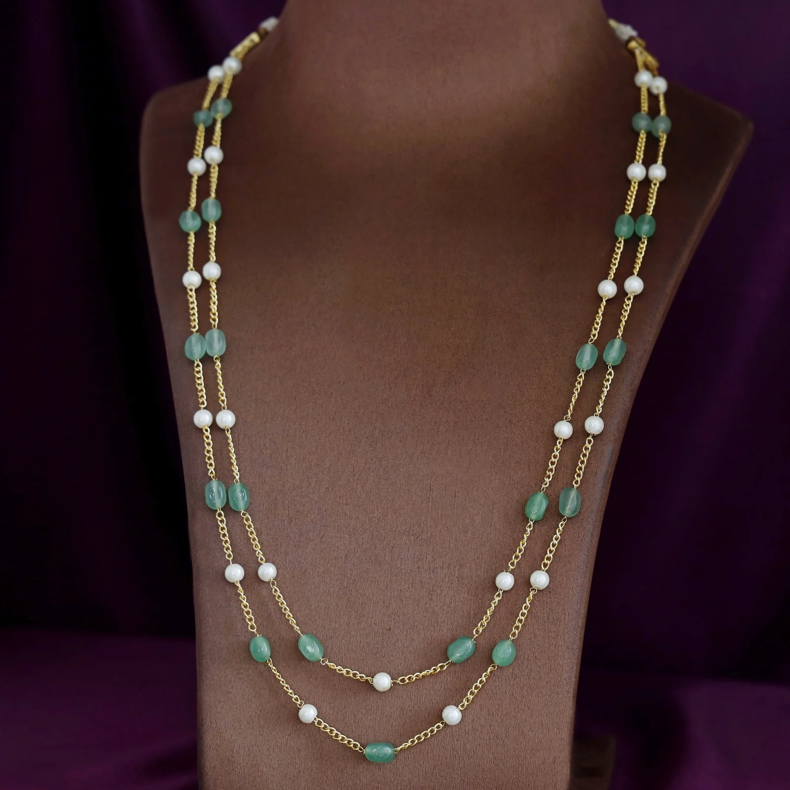 Usha Golden Two Layer Pearl Neckpiece - Image 10