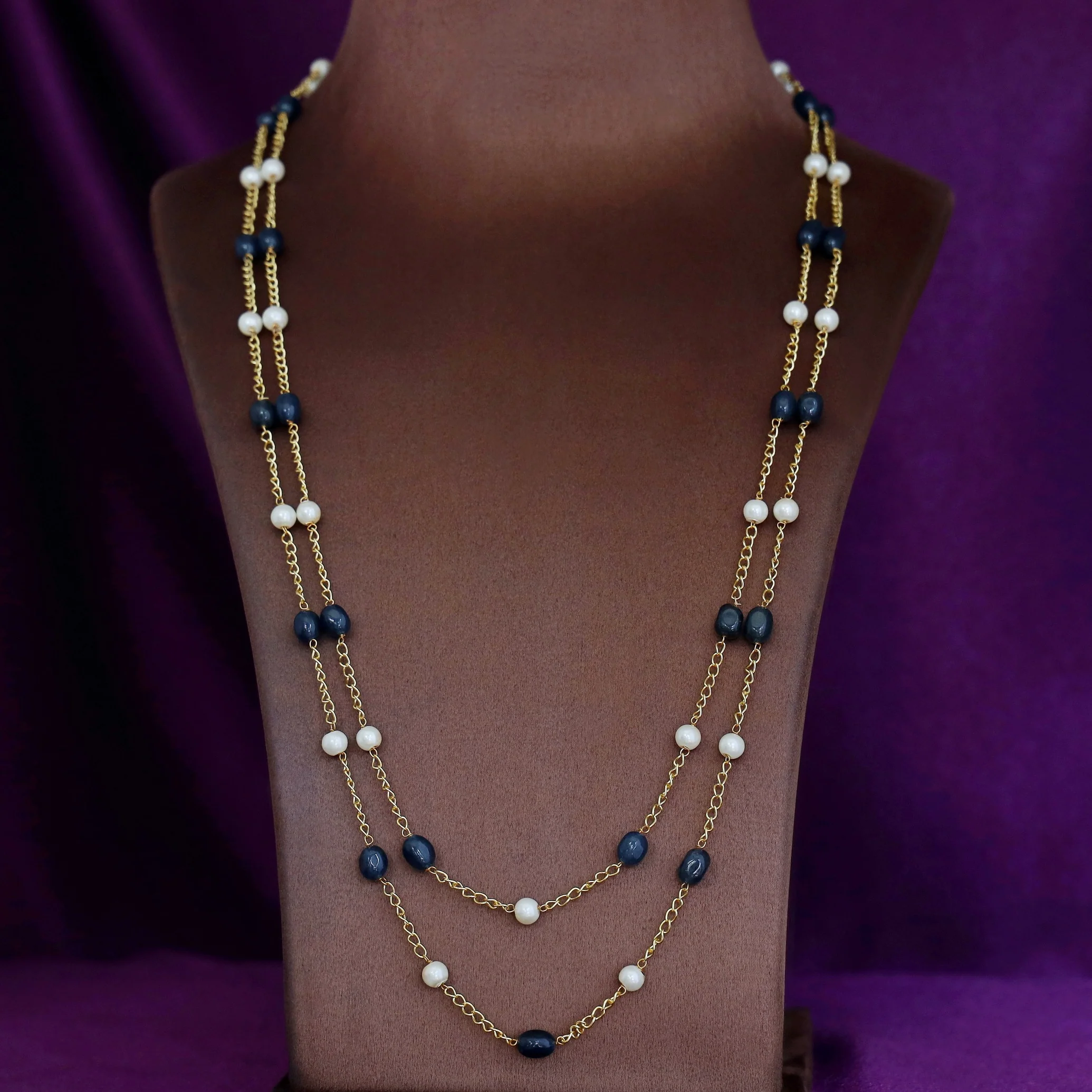Usha Golden Two Layer Pearl Neckpiece - Image 11