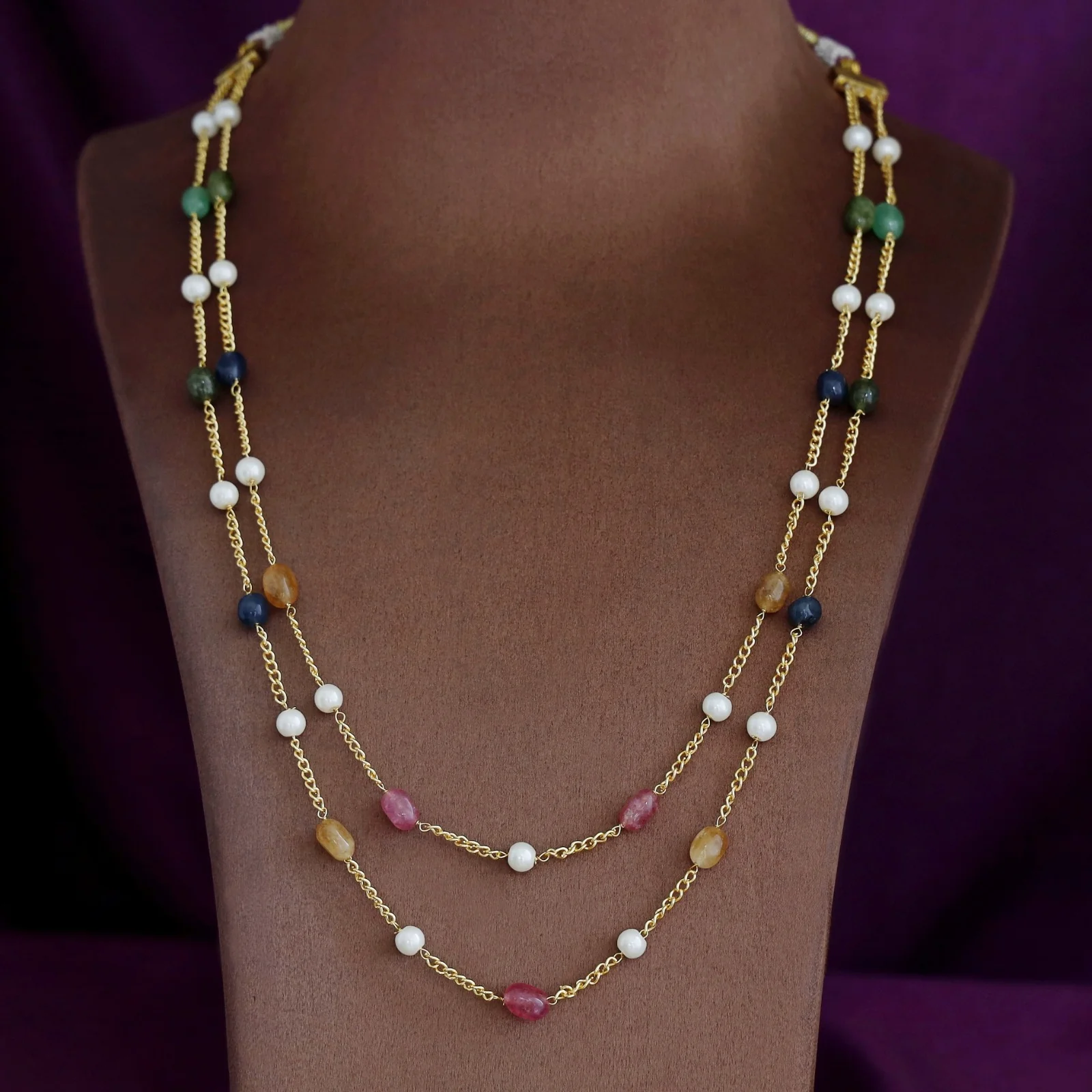 Usha Golden Two Layer Pearl Neckpiece - Image 12