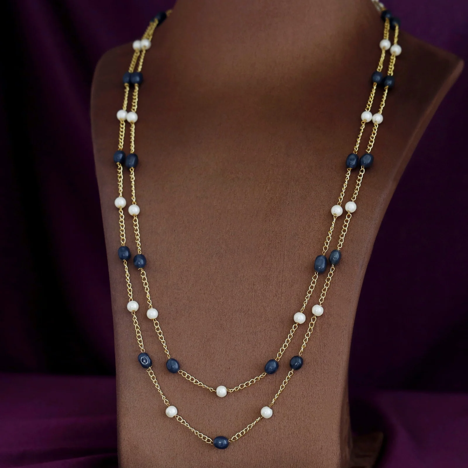 Usha Golden Two Layer Pearl Neckpiece - Image 13