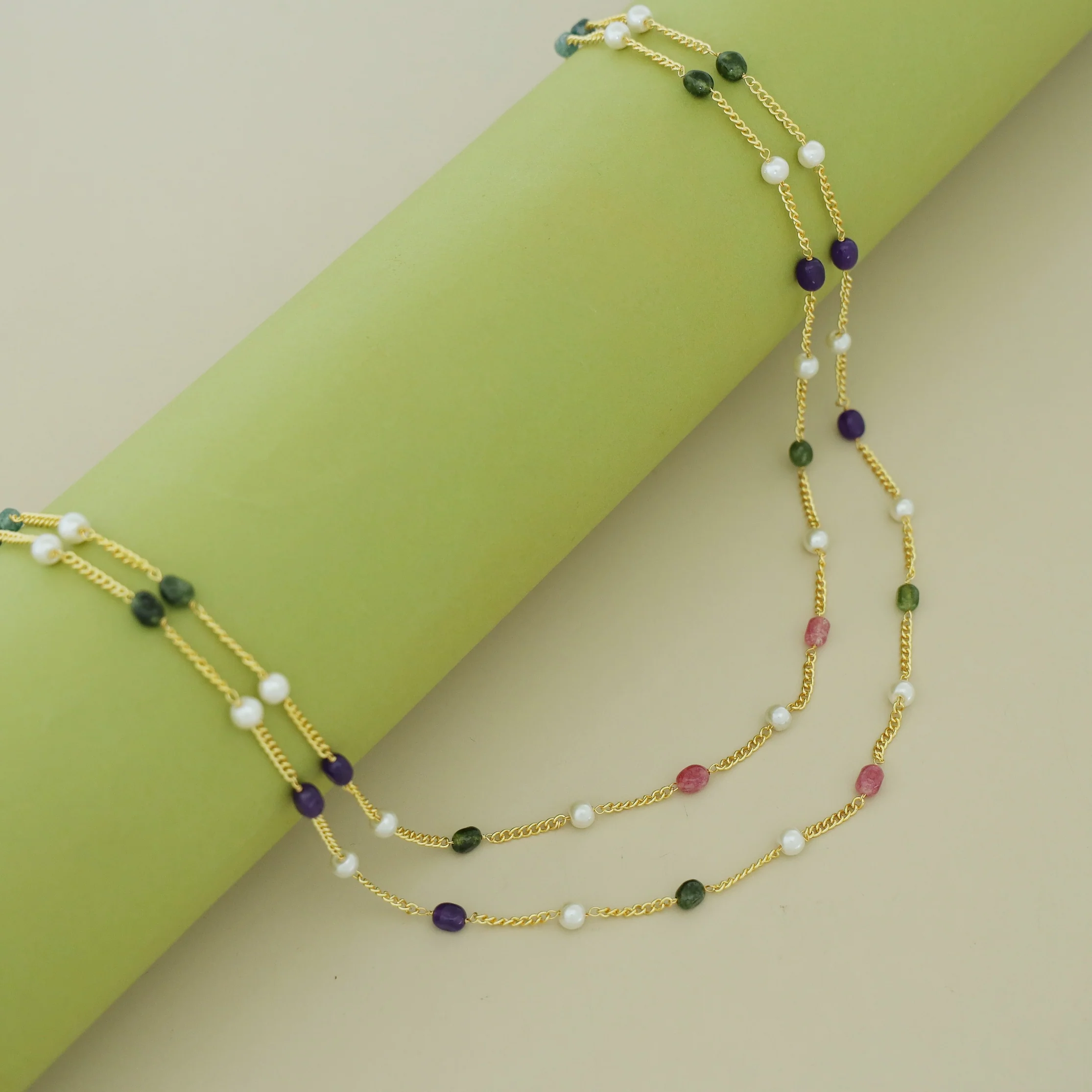 Usha Golden Two Layer Pearl Neckpiece - Image 14