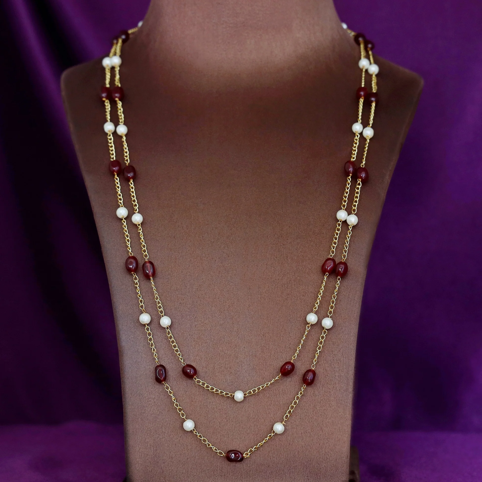 Usha Golden Two Layer Pearl Neckpiece - Image 15