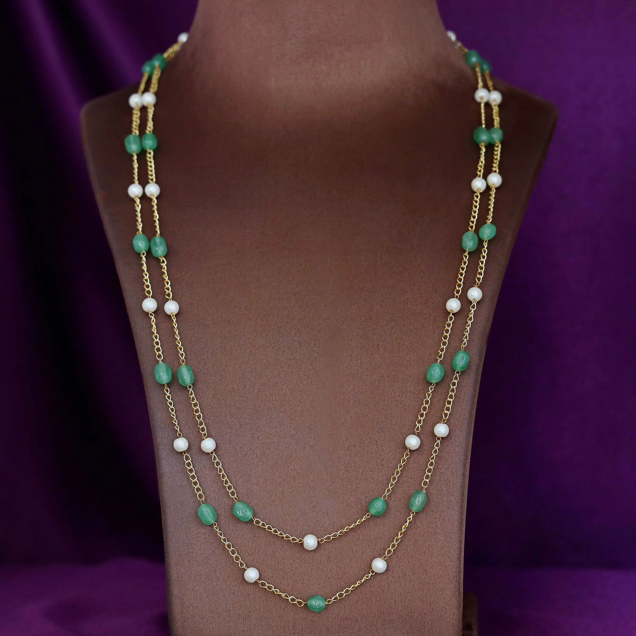 Usha Golden Two Layer Pearl Neckpiece - Image 16
