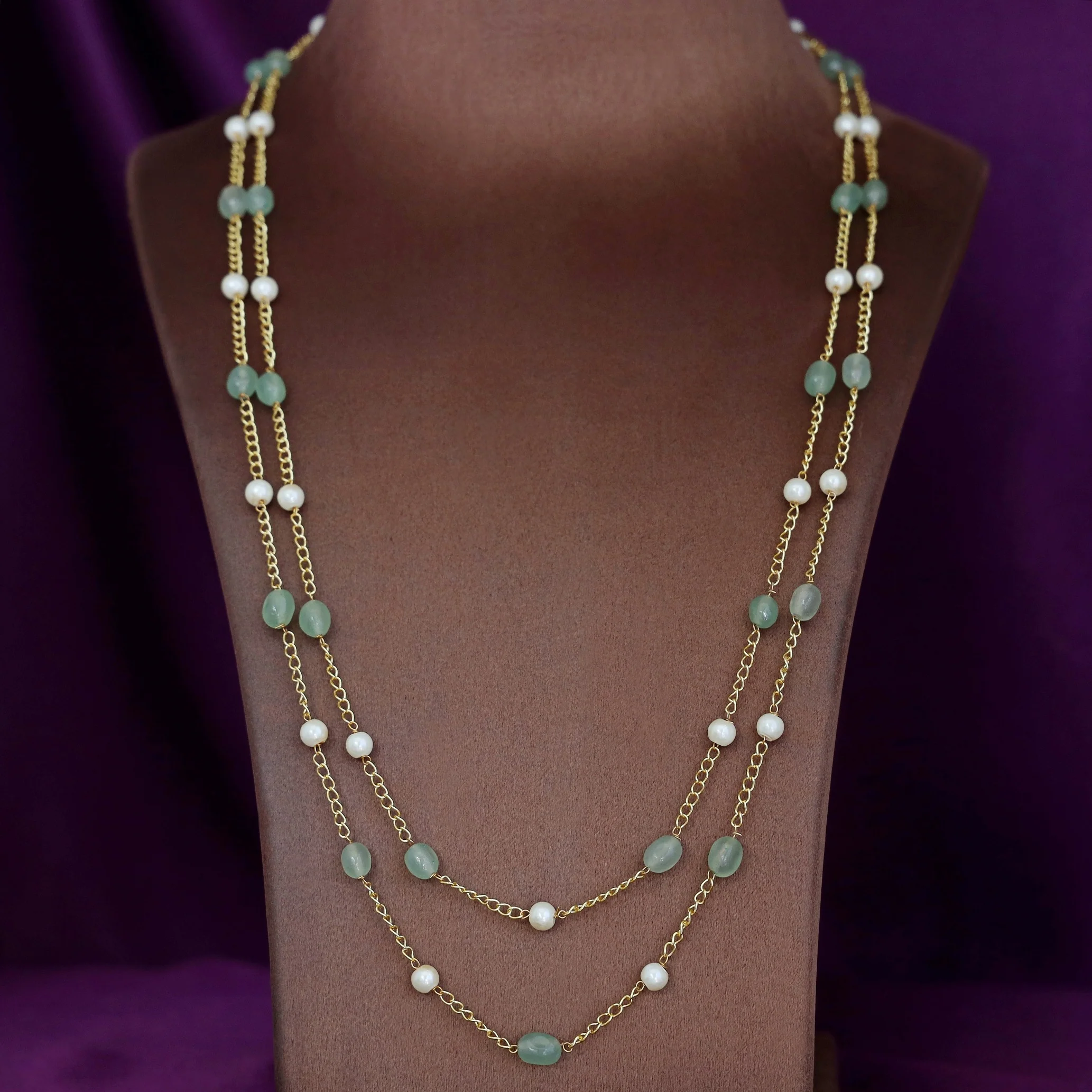 Usha Golden Two Layer Pearl Neckpiece - Image 17
