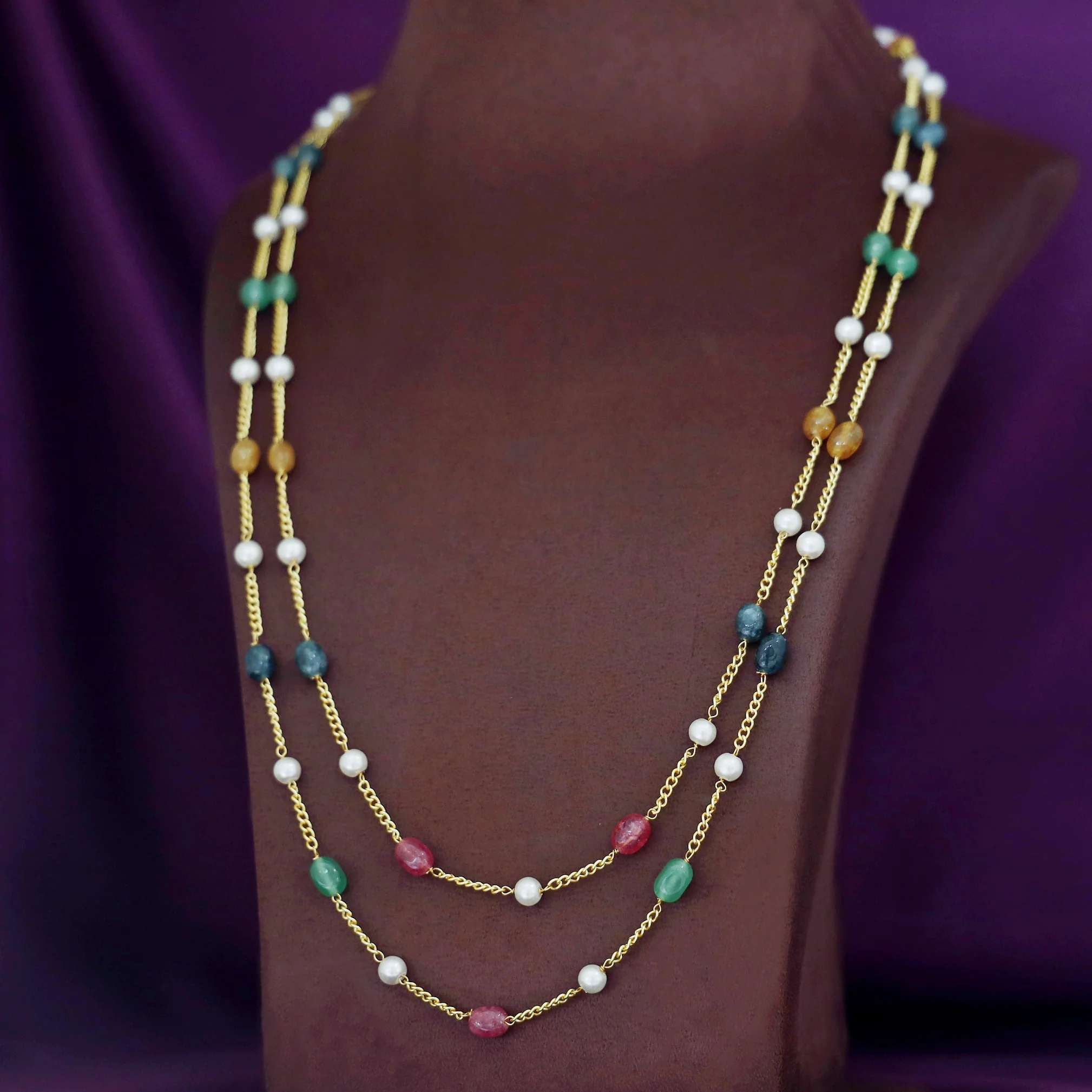 Usha Golden Two Layer Pearl Neckpiece - Image 18