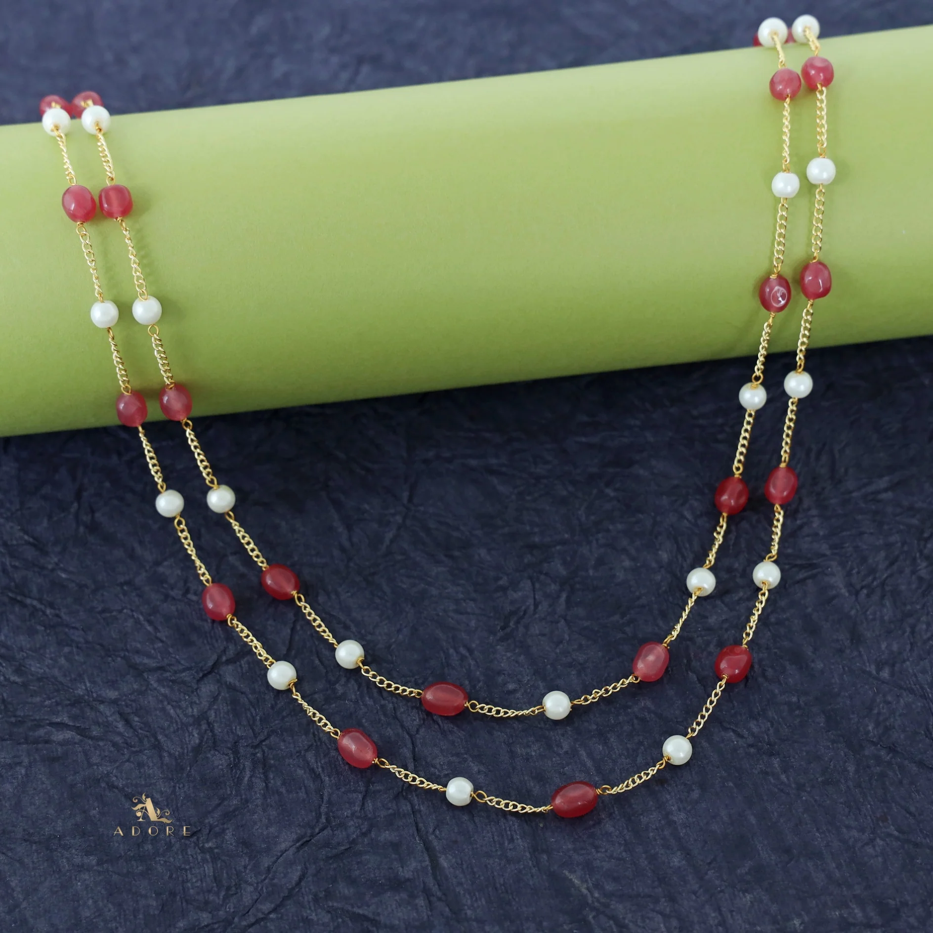 Usha Golden Two Layer Pearl Neckpiece - Image 19