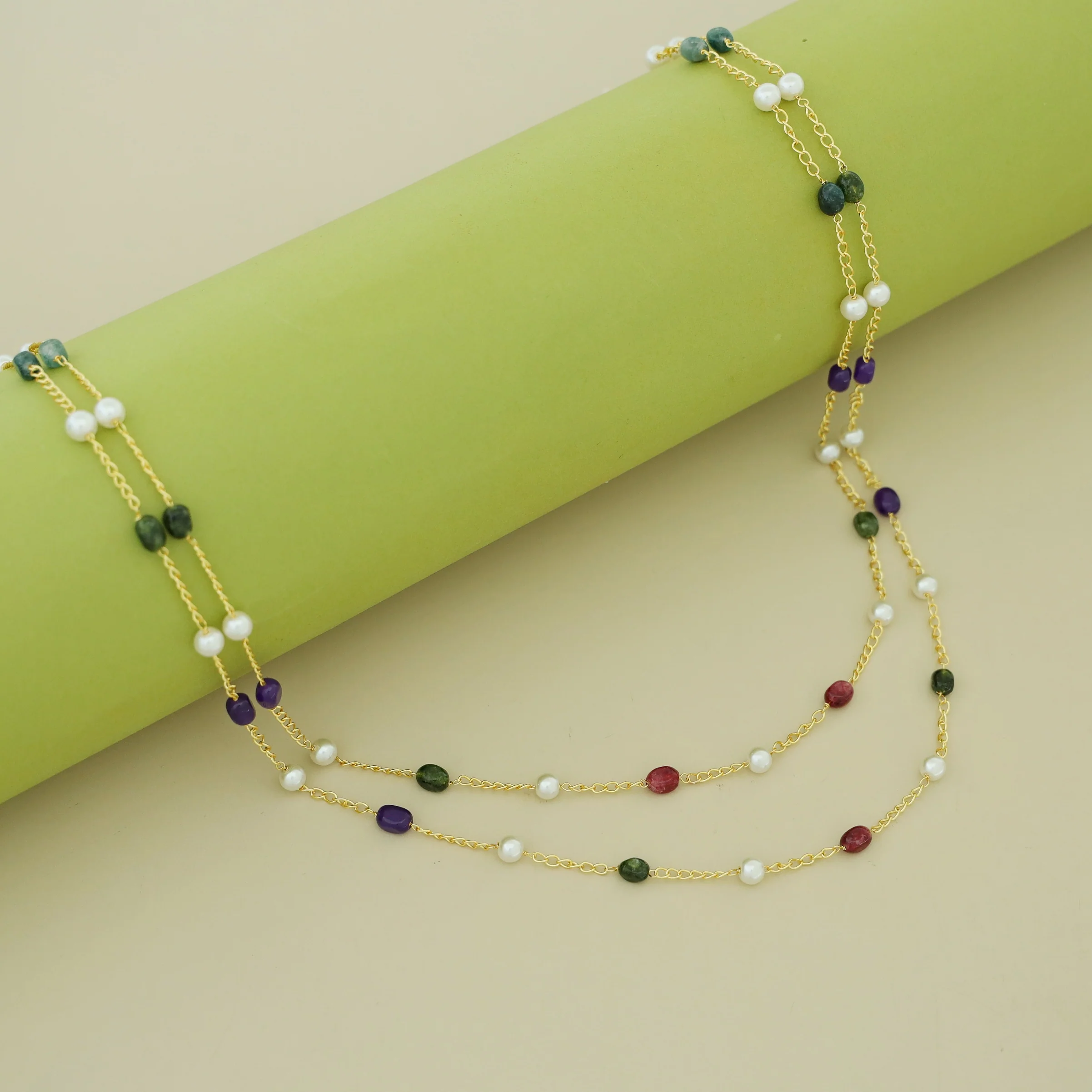 Usha Golden Two Layer Pearl Neckpiece - Image 2
