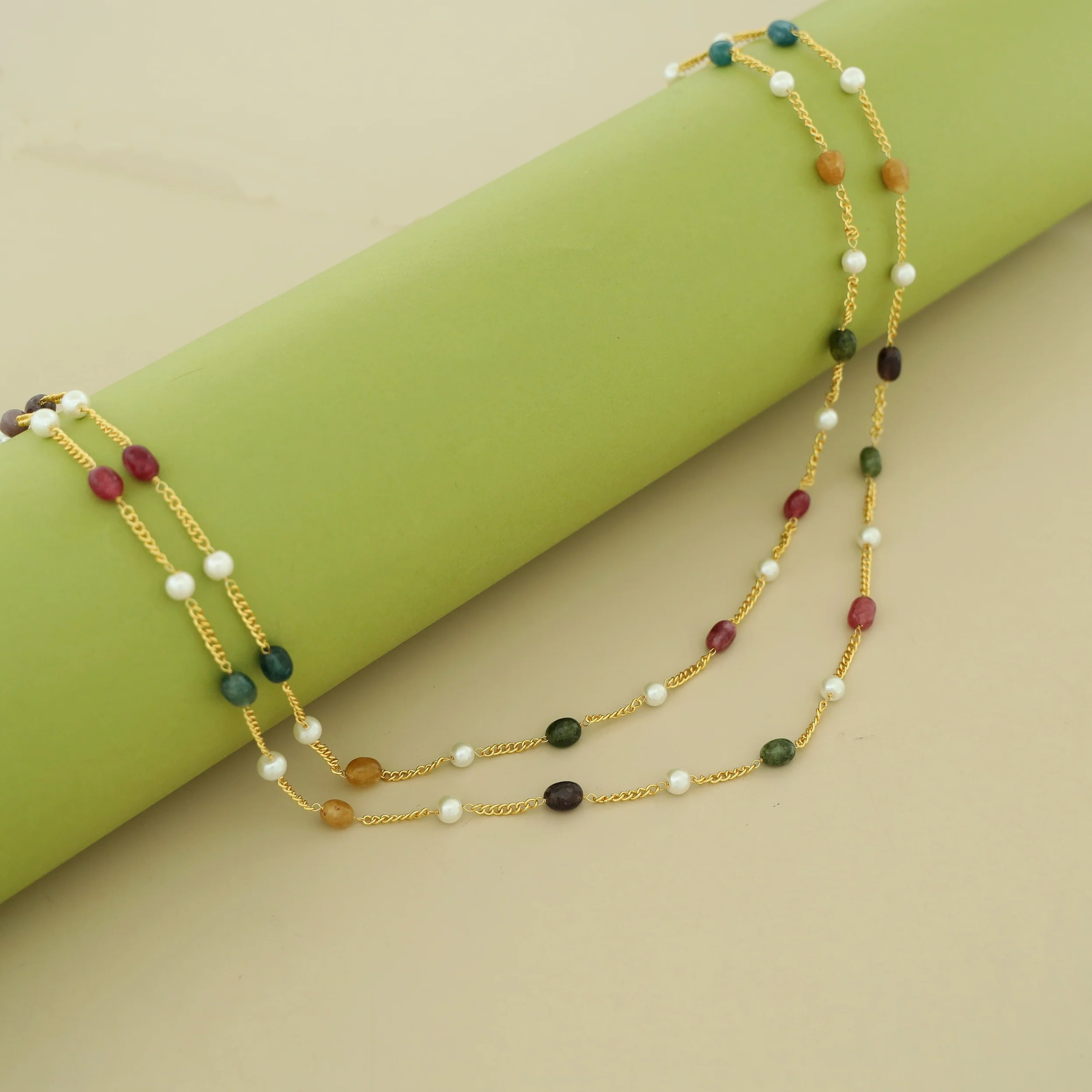 Usha Golden Two Layer Pearl Neckpiece - Image 28