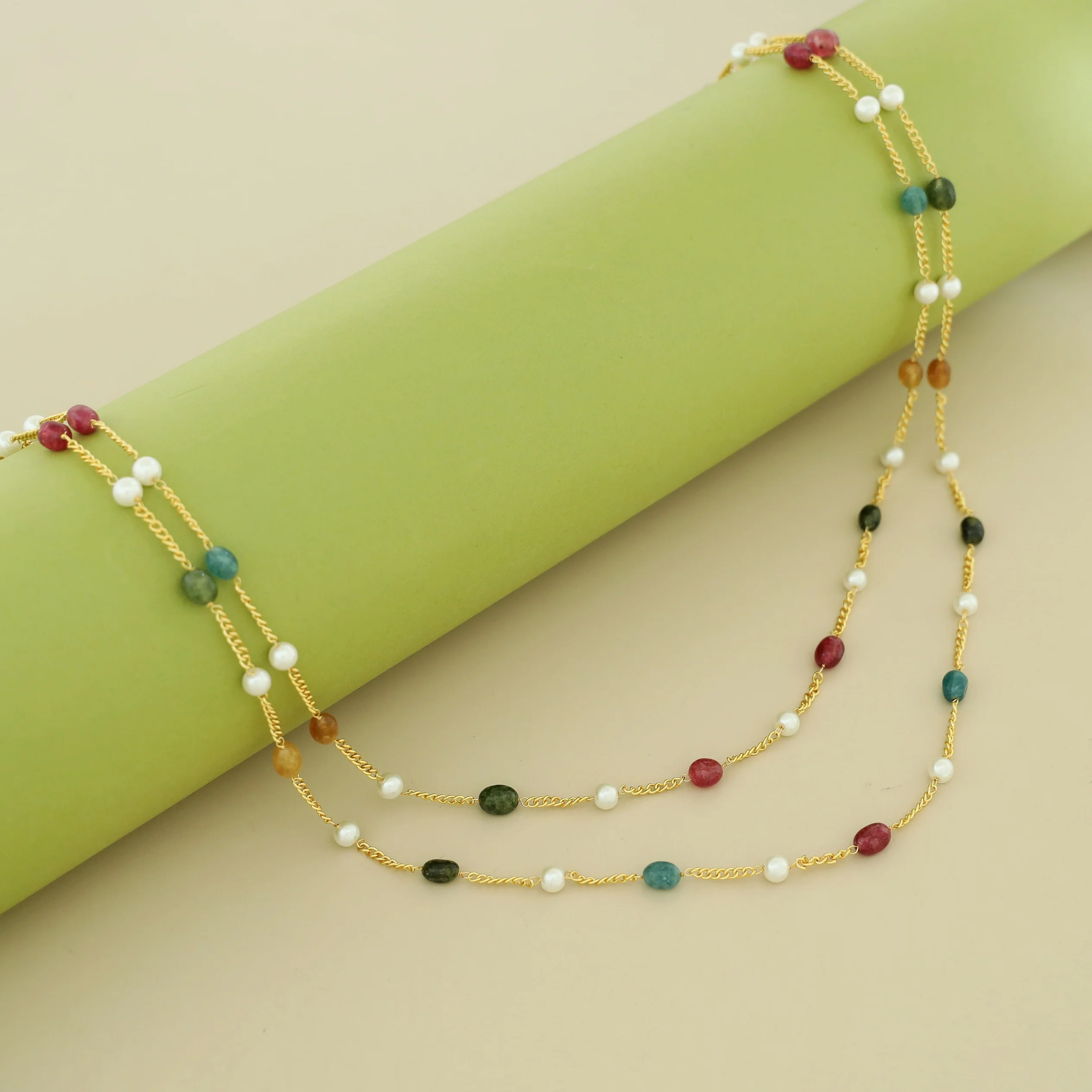 Usha Golden Two Layer Pearl Neckpiece - Image 29