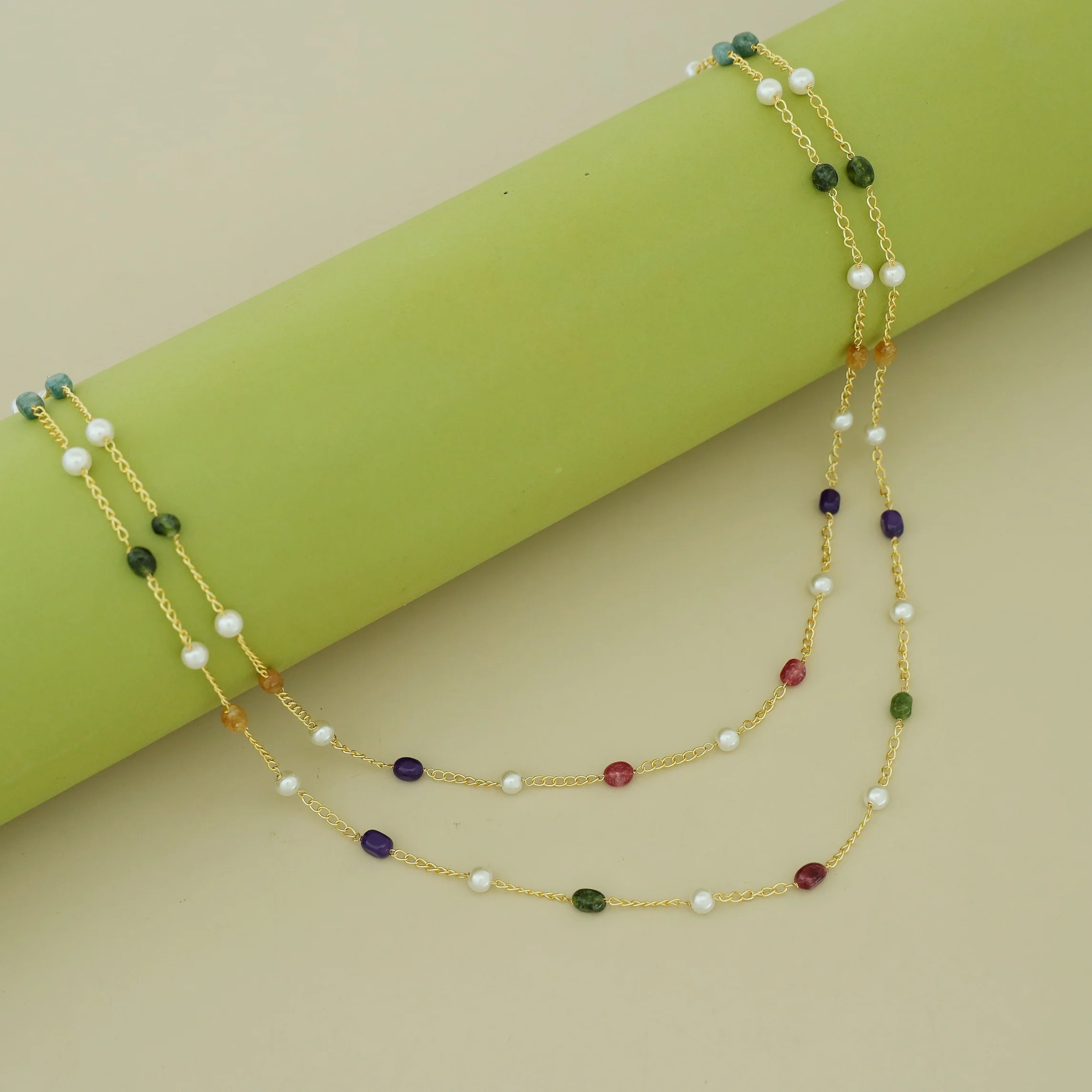 Usha Golden Two Layer Pearl Neckpiece - Image 3