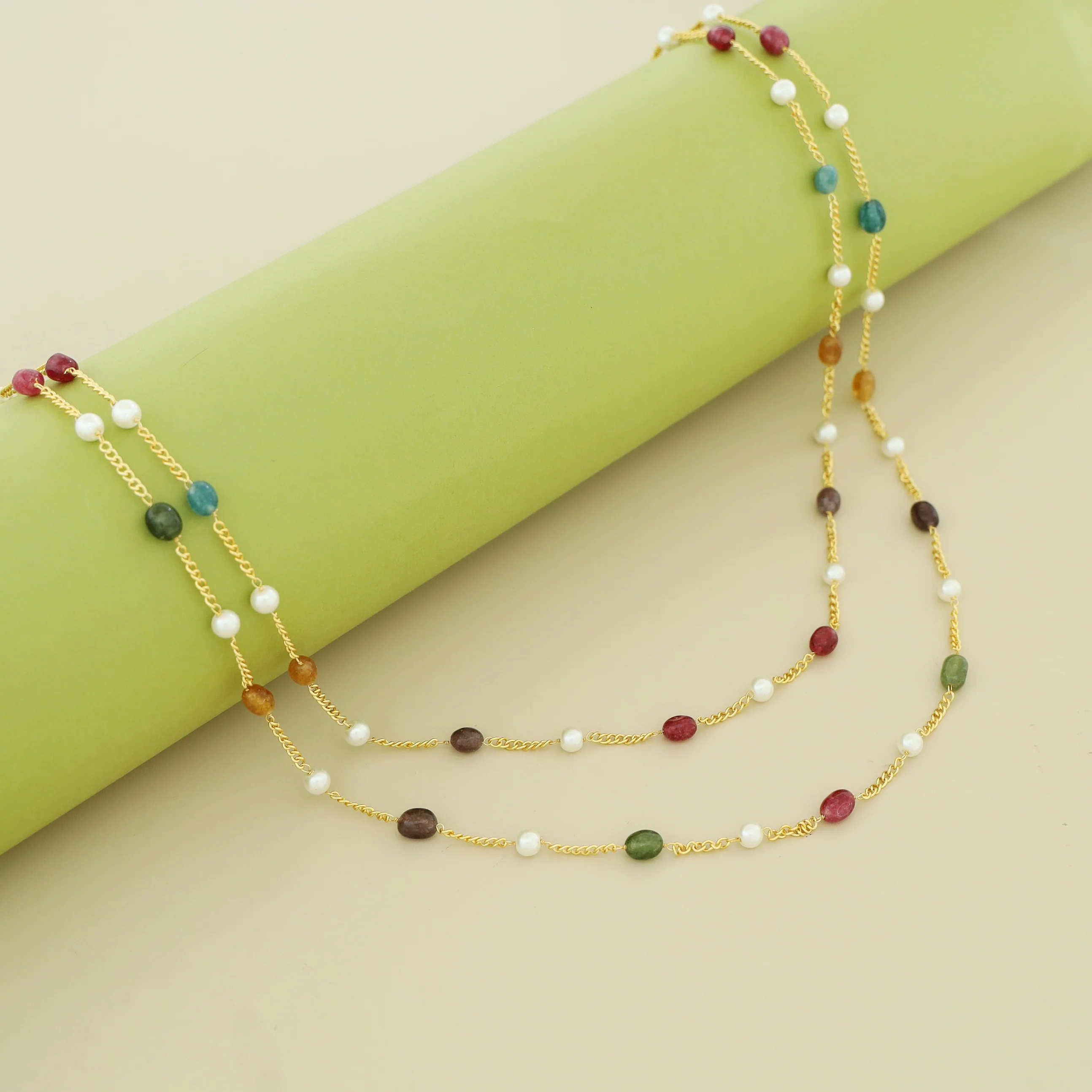 Usha Golden Two Layer Pearl Neckpiece - Image 30