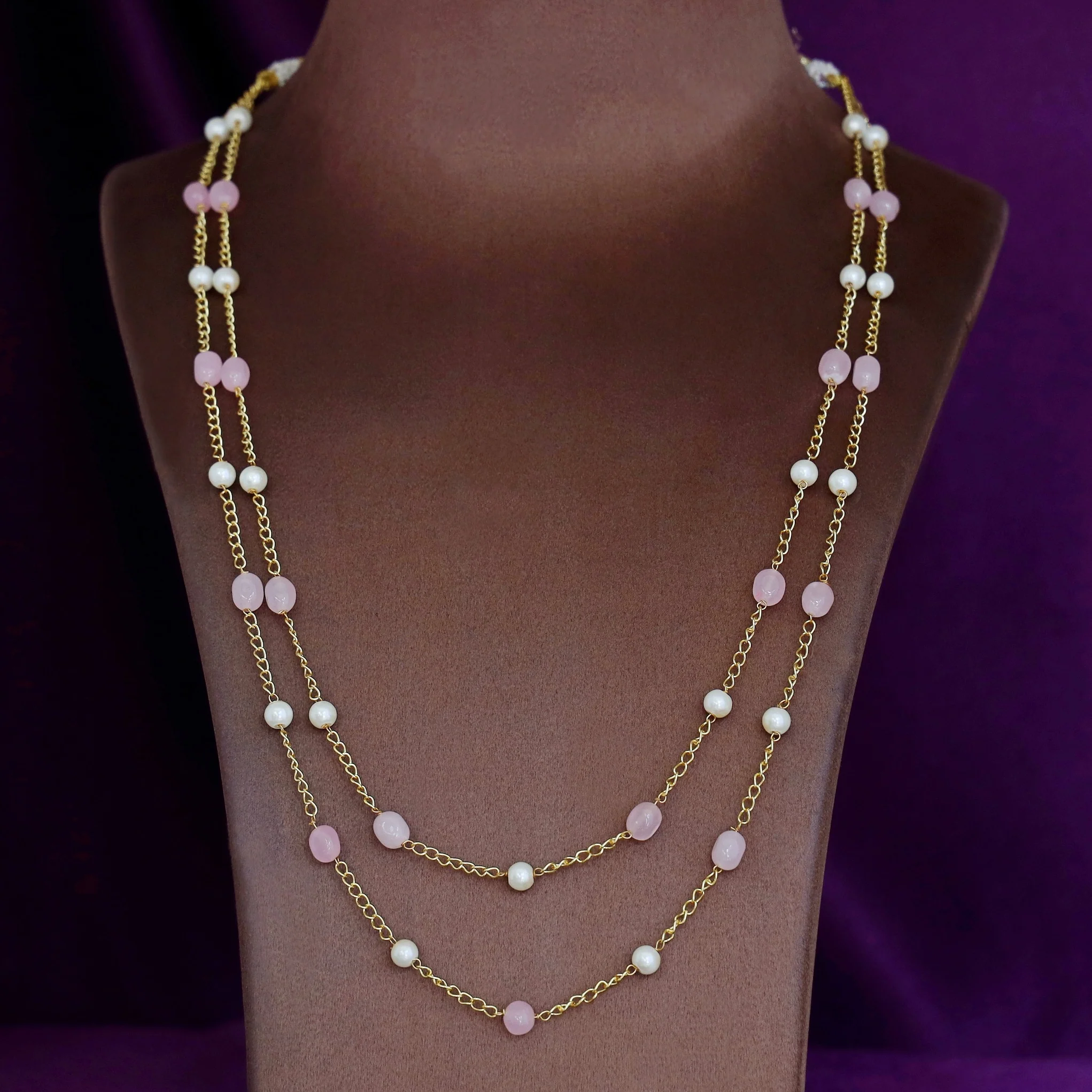 Usha Golden Two Layer Pearl Neckpiece - Image 4