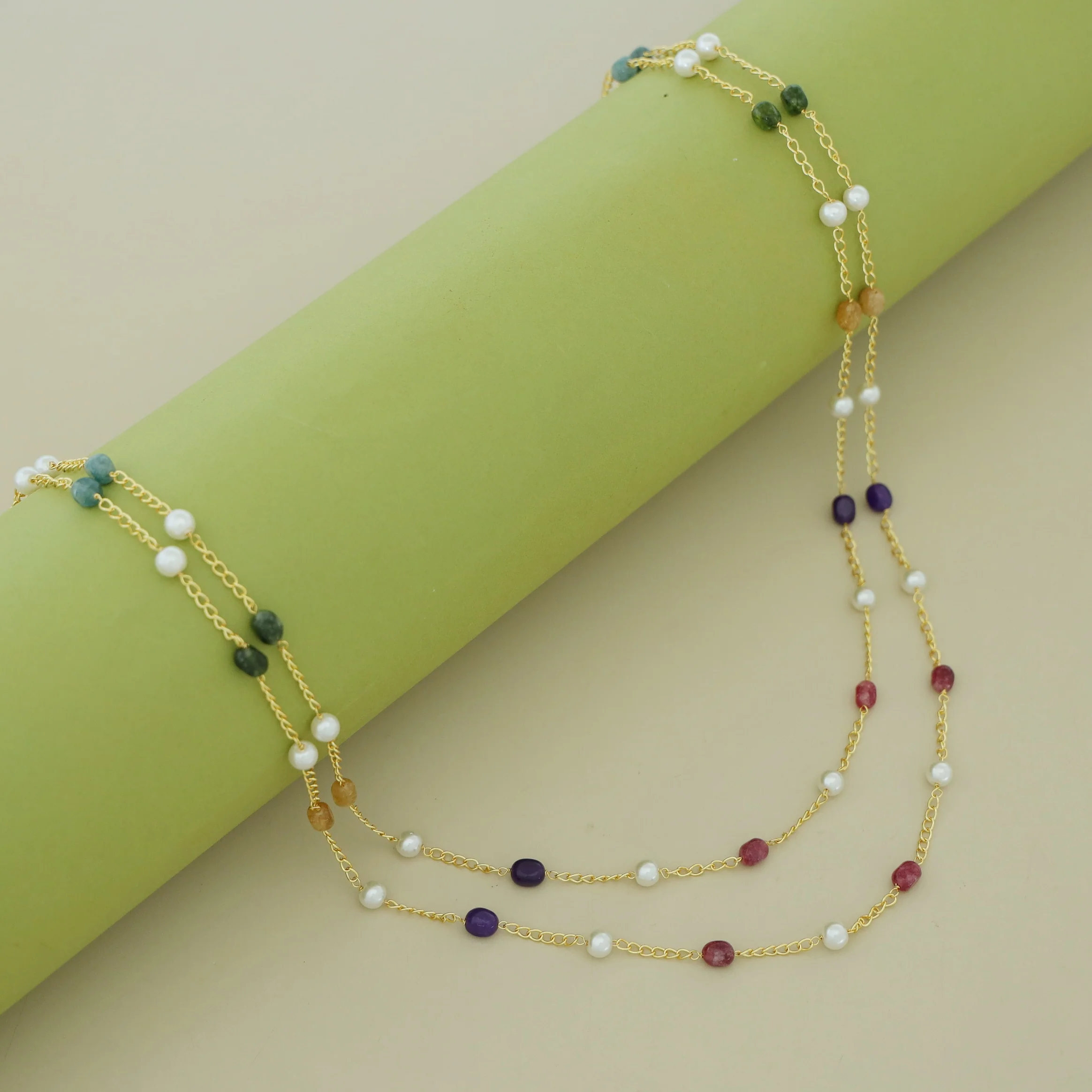 Usha Golden Two Layer Pearl Neckpiece - Image 5