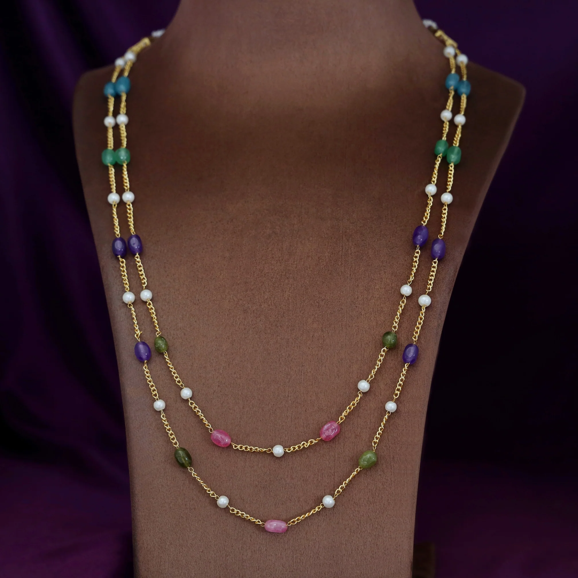 Usha Golden Two Layer Pearl Neckpiece - Image 6