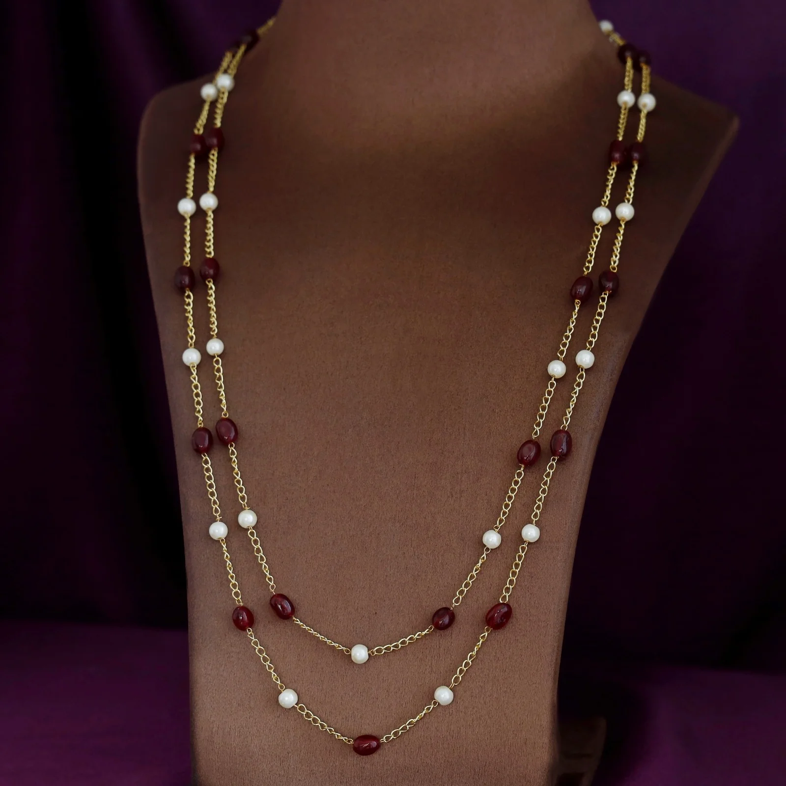 Usha Golden Two Layer Pearl Neckpiece - Image 7