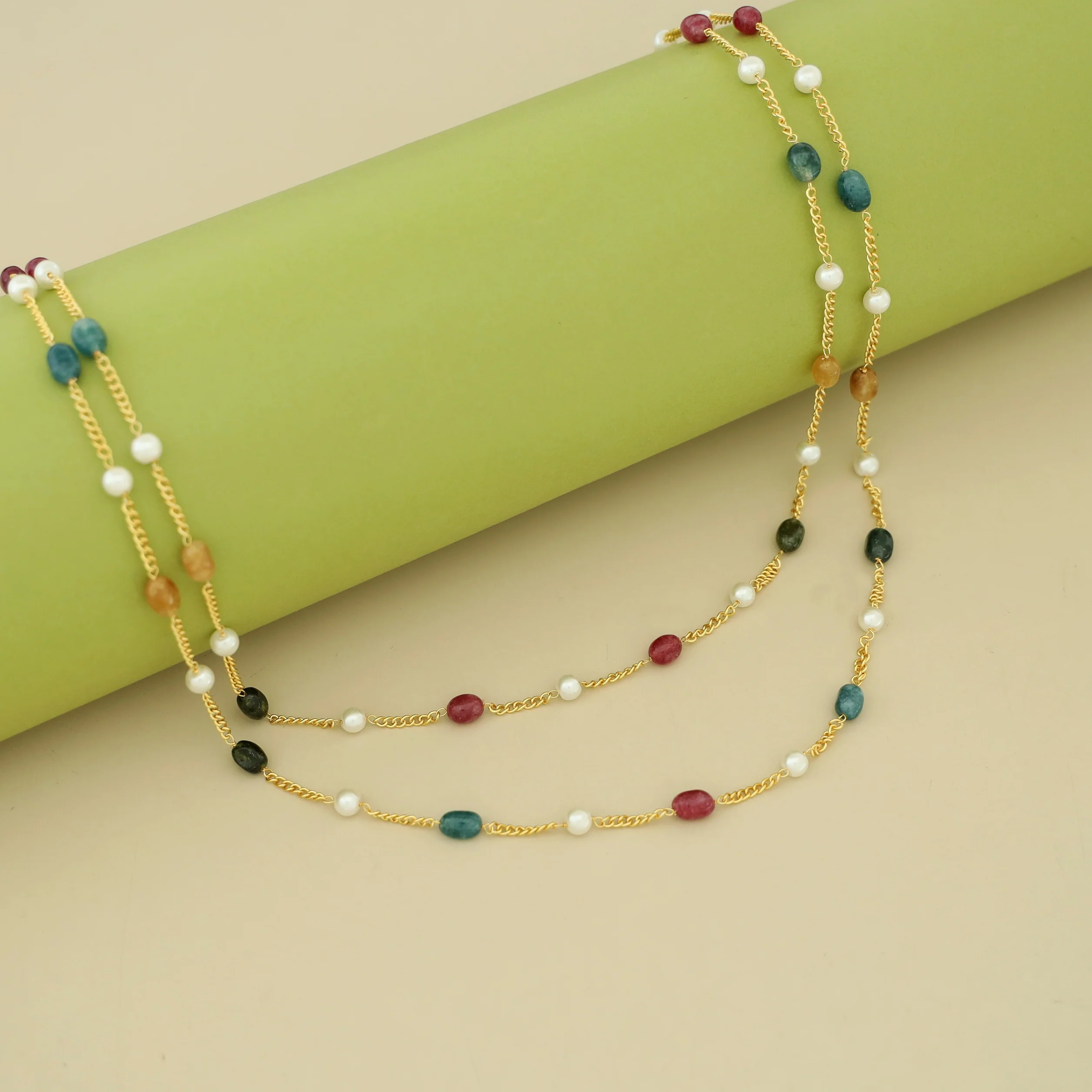 Usha Golden Two Layer Pearl Neckpiece - Image 8