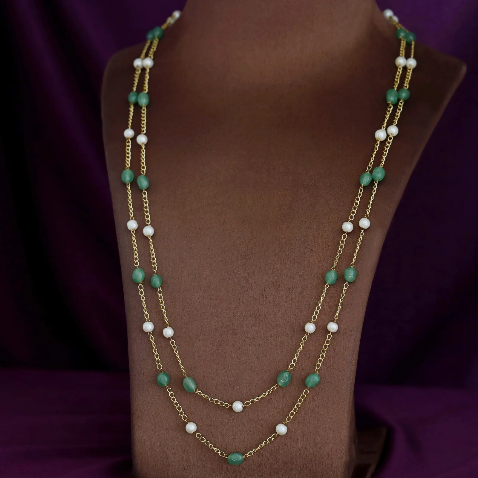 Usha Golden Two Layer Pearl Neckpiece - Image 9