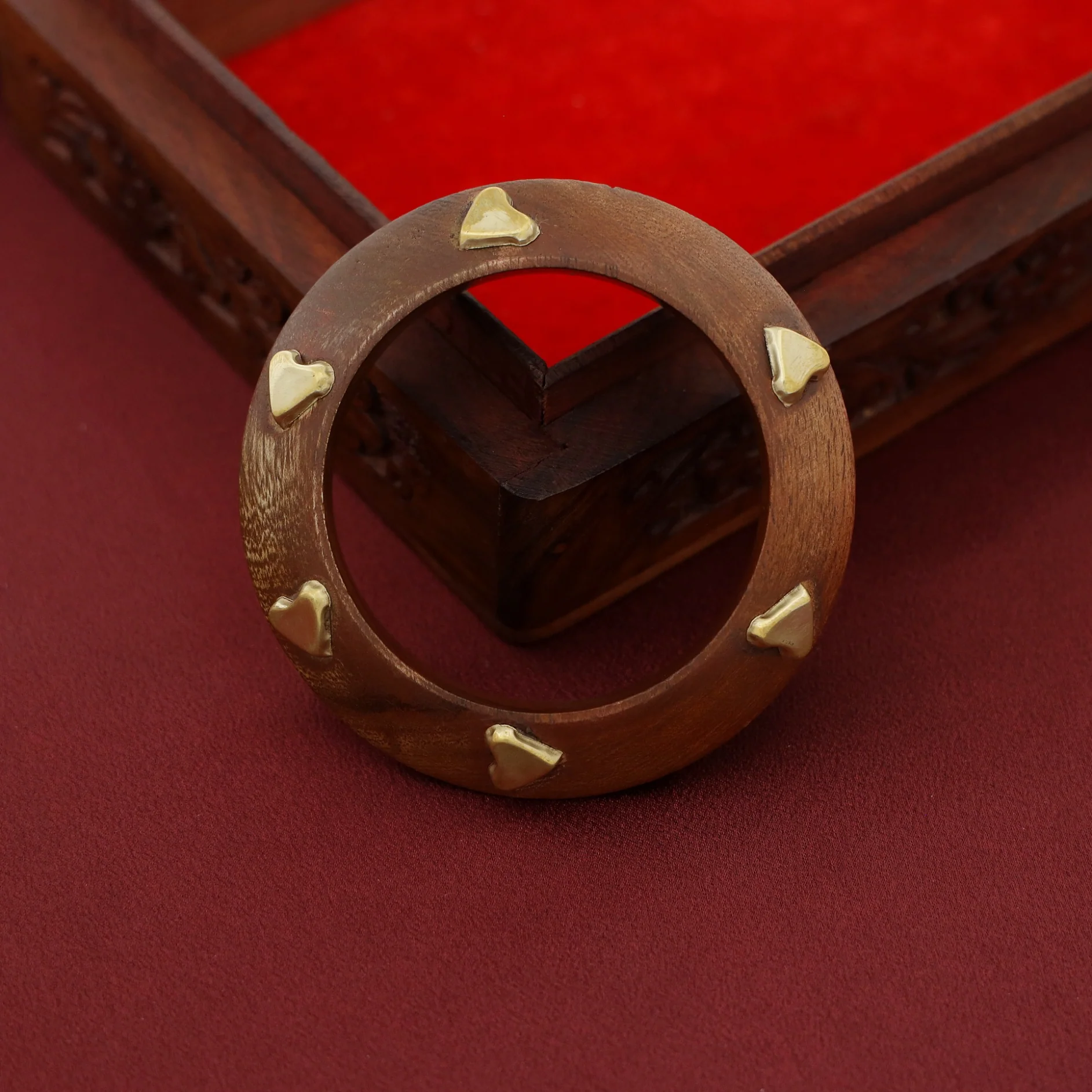 Vagmi Golden Heart Wooden Bangle (Single Piece) - Image 2