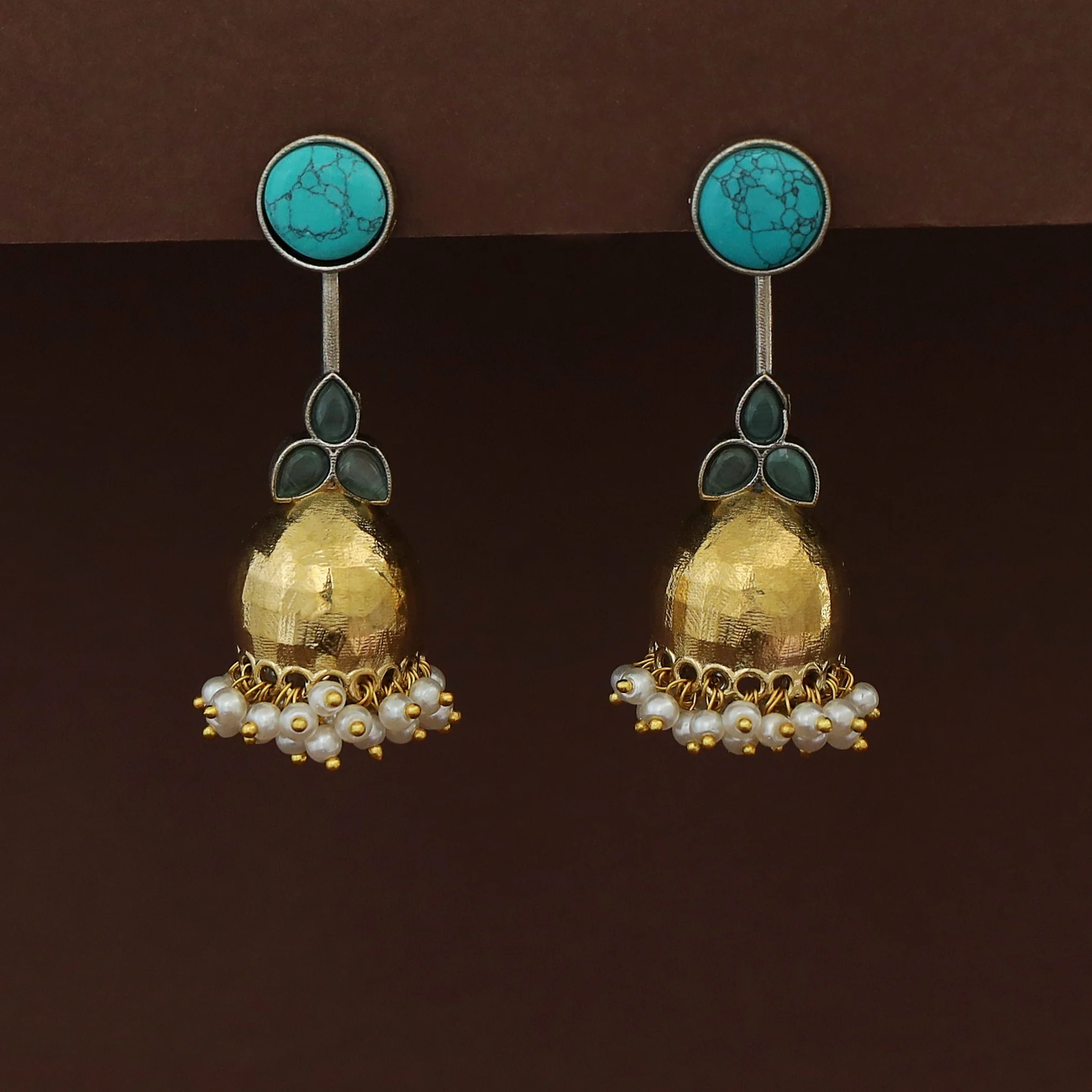 Vaida Dual Tone Circle Half Jhumka Cluster Pearl Earring - Image 5