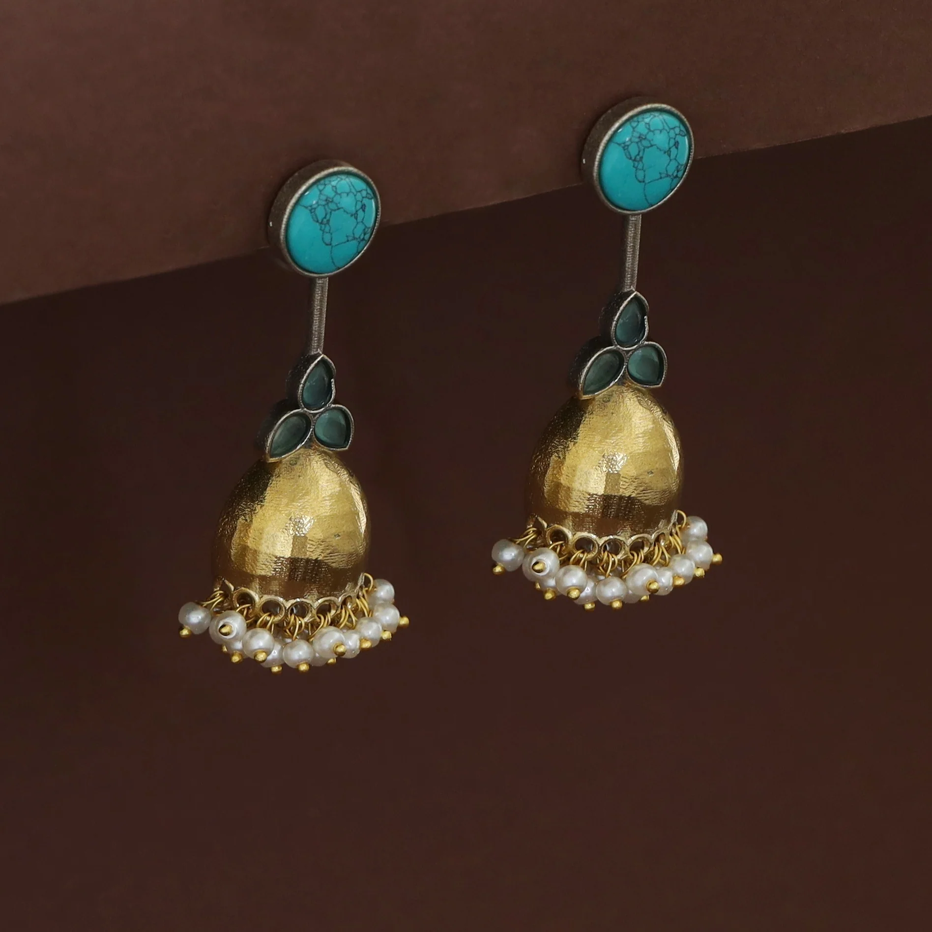 Vaida Dual Tone Circle Half Jhumka Cluster Pearl Earring - Image 8
