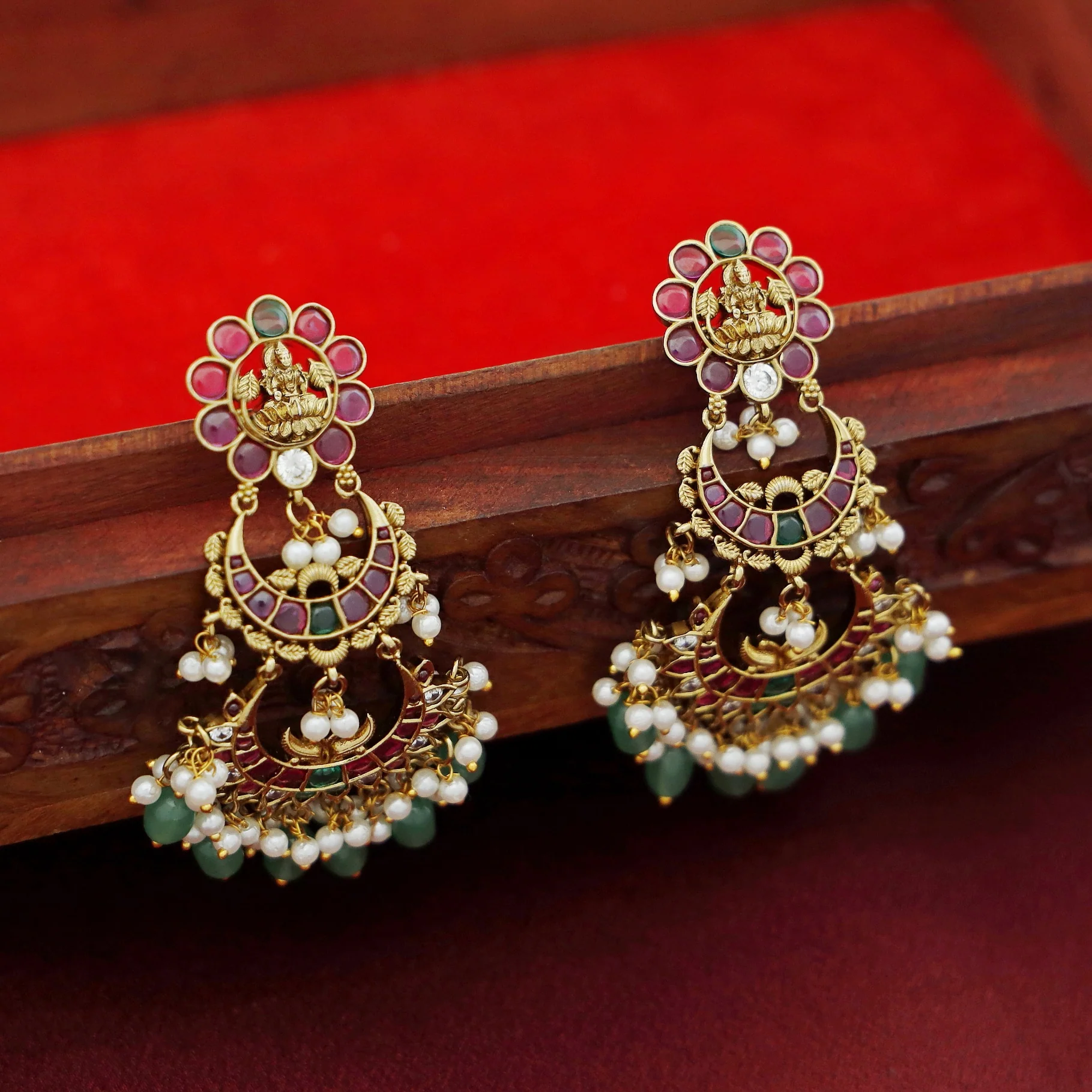 Vainavi Devi Half Moon Pearl Beaded Earring - Image 2