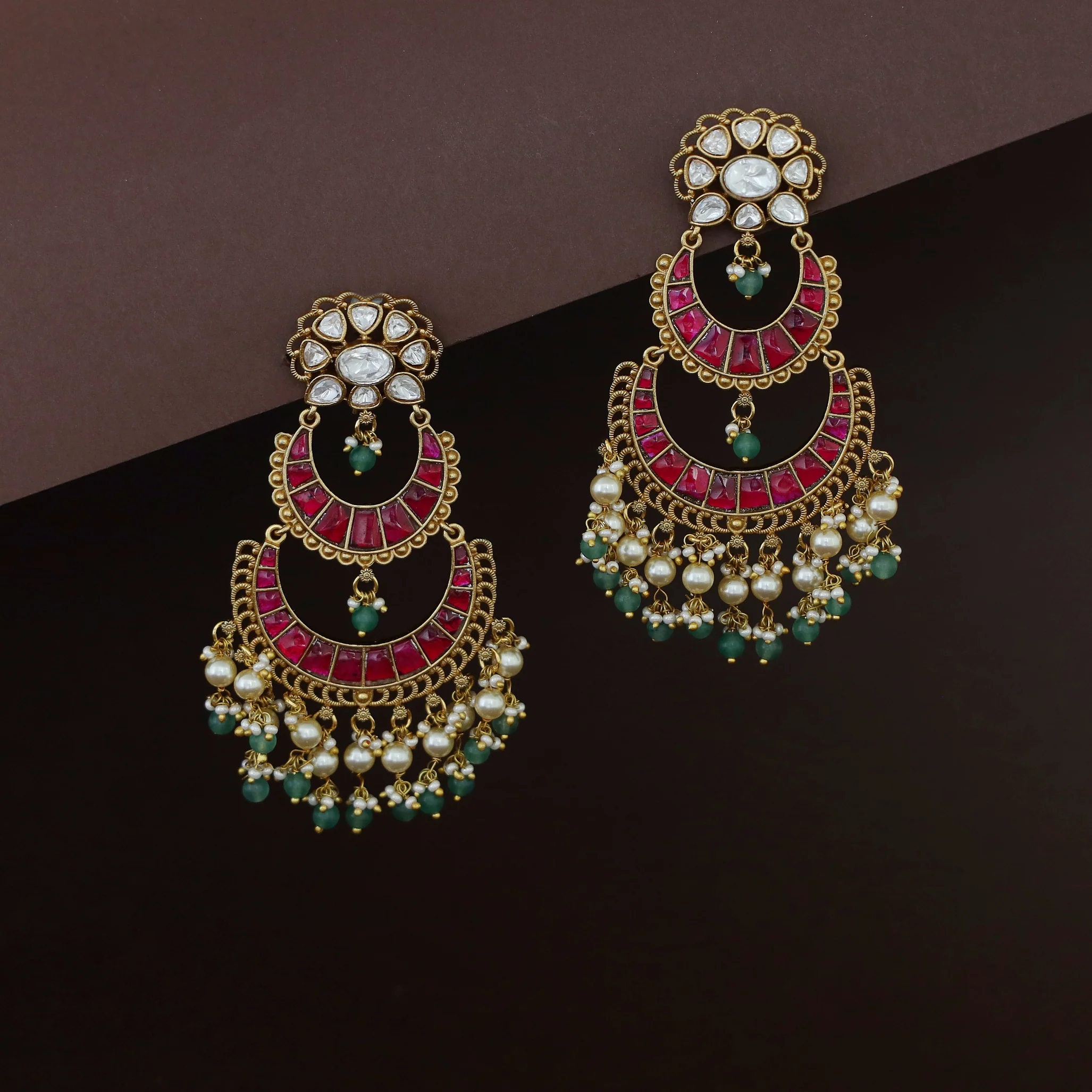 Vainavi Dual Half Moon Jadau Kundan Earring - Image 2