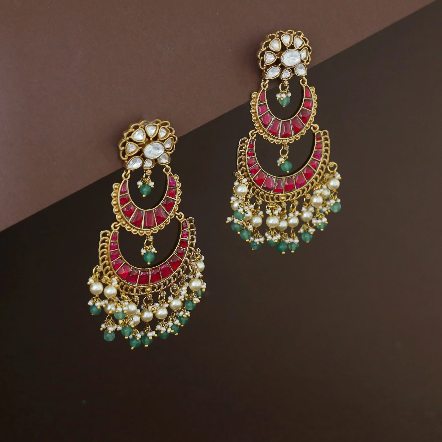Vainavi Dual Half Moon Jadau Kundan Earring - Image 3