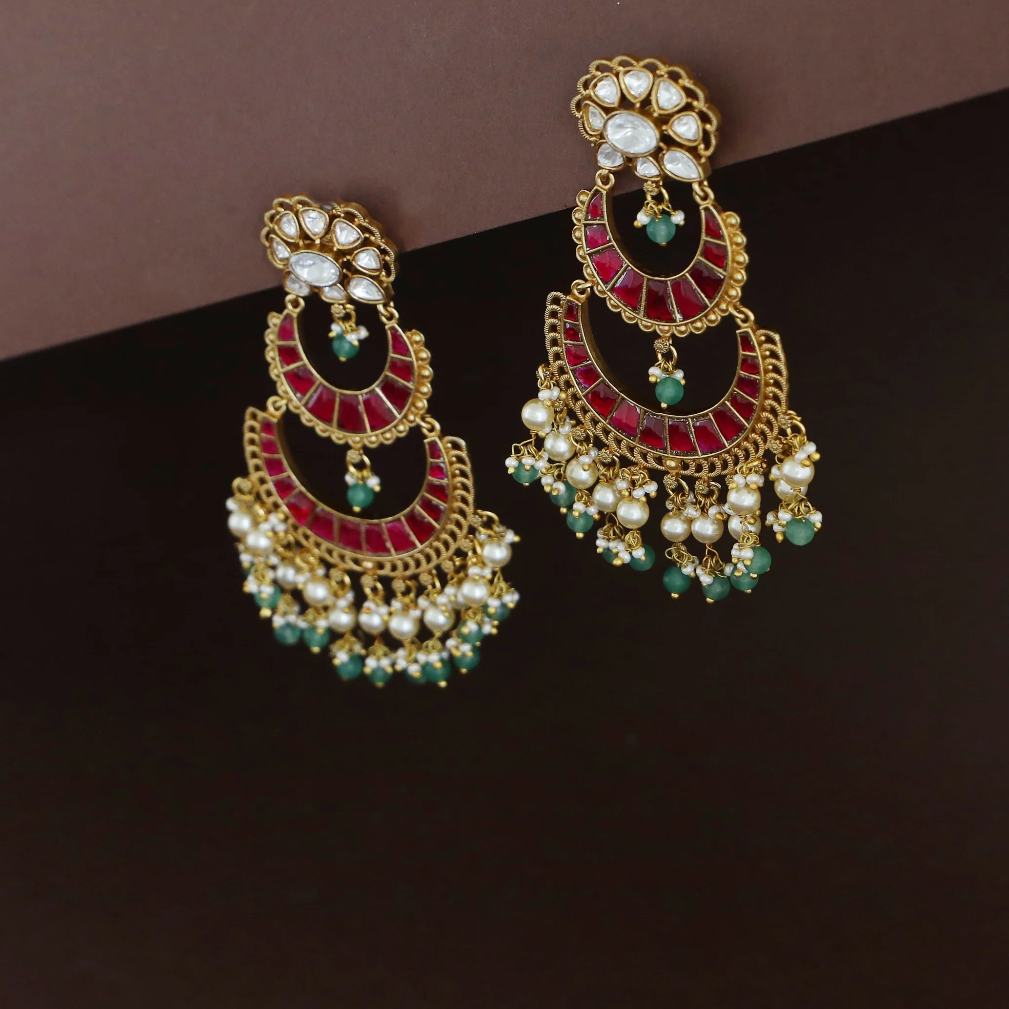 Vainavi Dual Half Moon Jadau Kundan Earring - Image 4