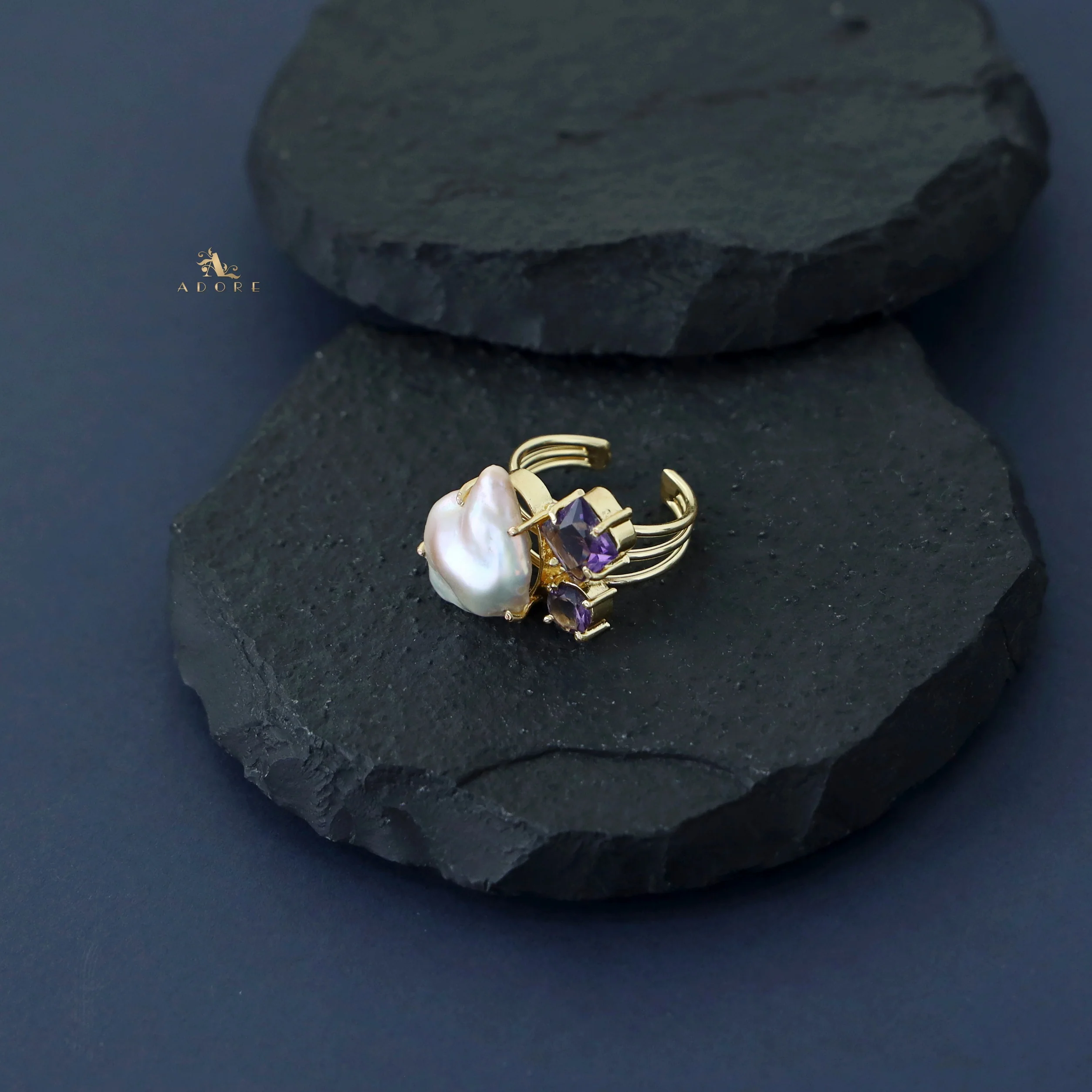 Vajra Glossy Stone Baroque Ring - Image 10