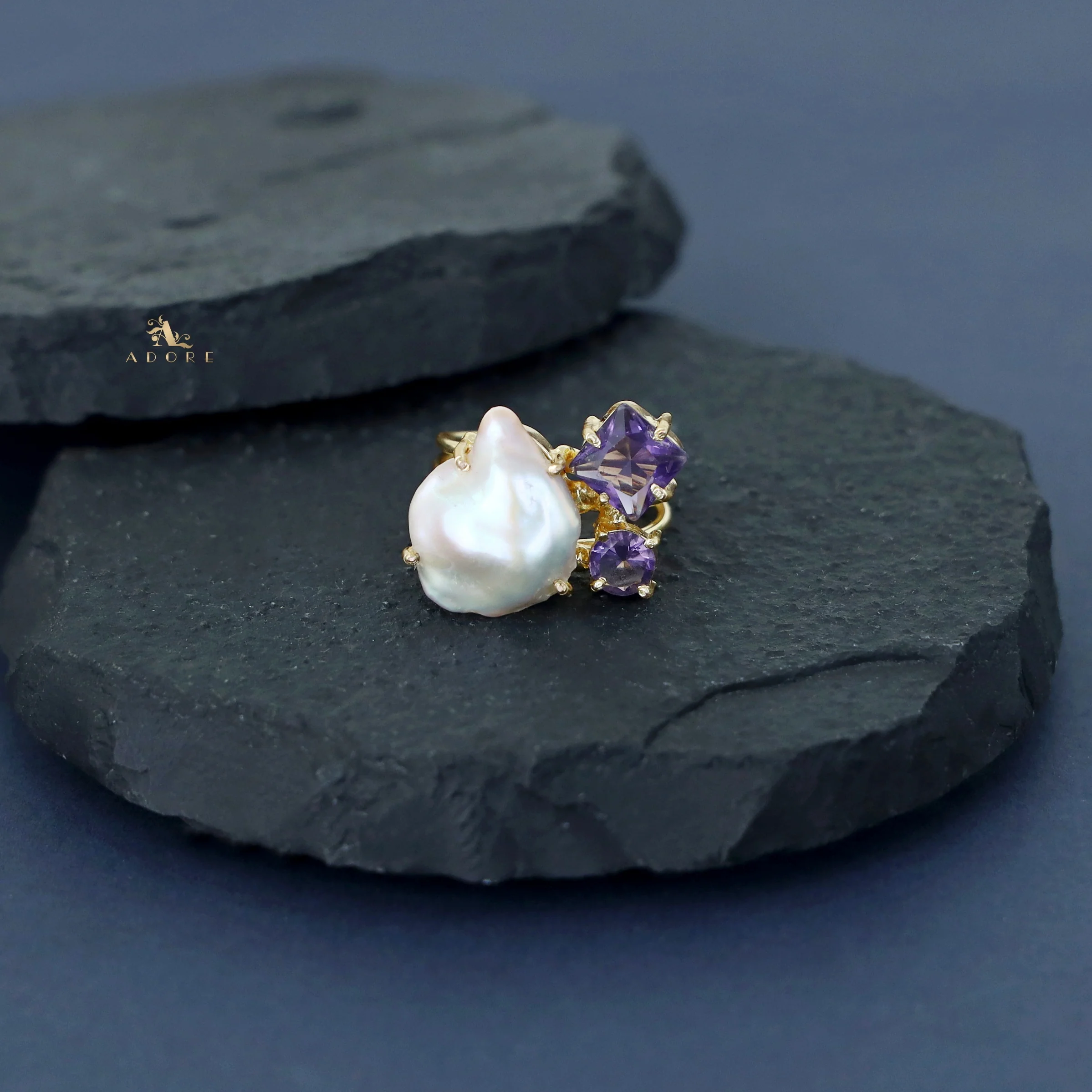 Vajra Glossy Stone Baroque Ring - Image 8