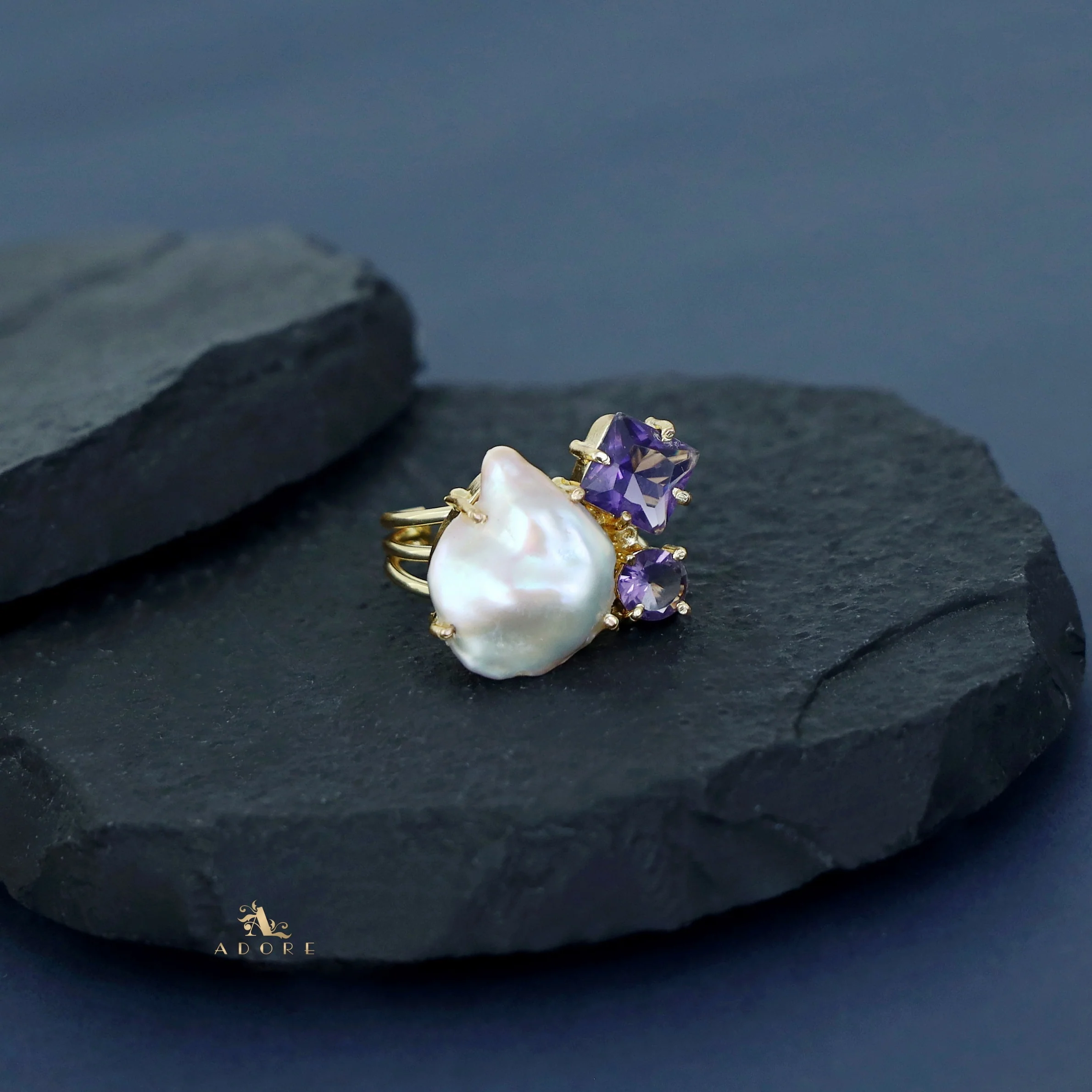 Vajra Glossy Stone Baroque Ring - Image 9