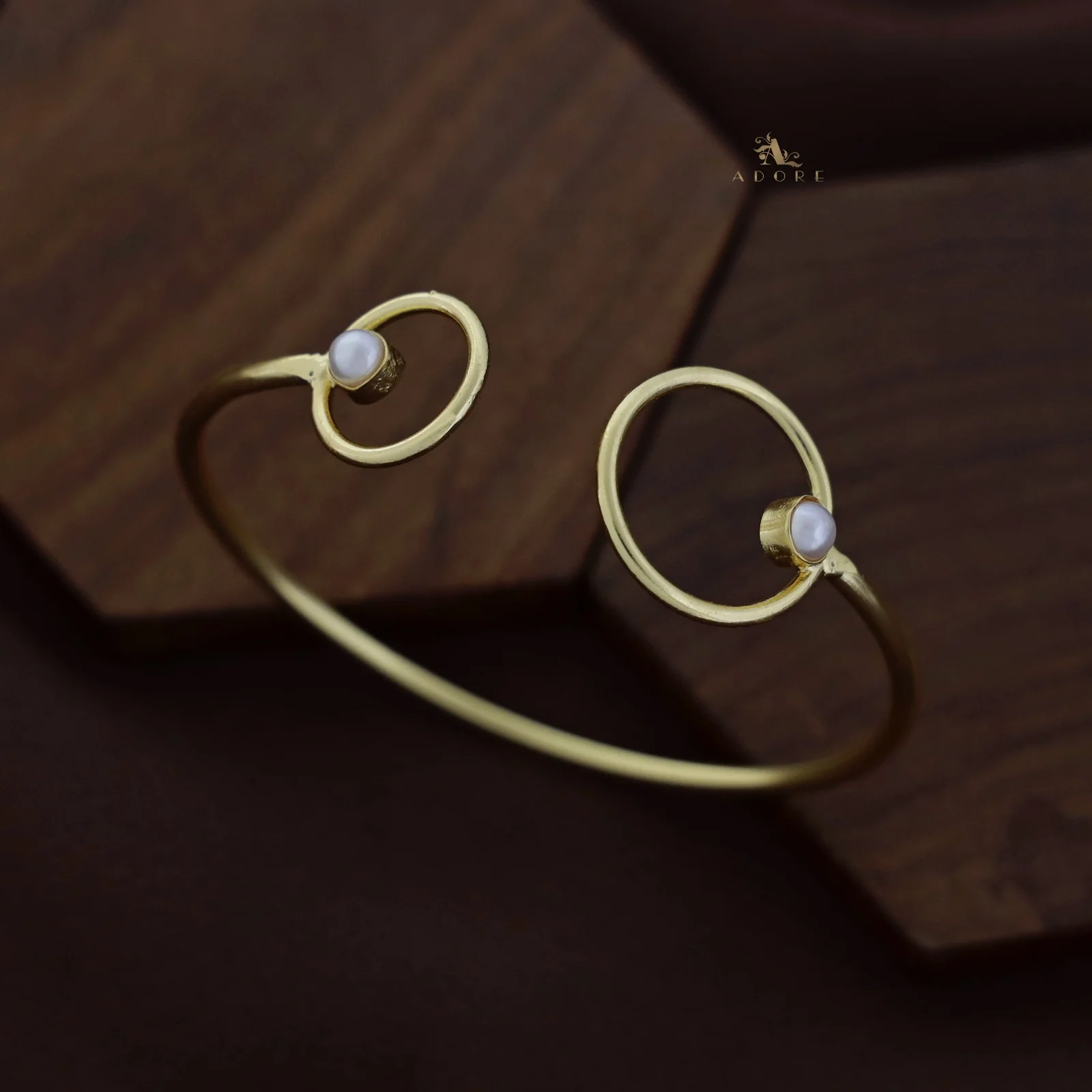 Valma Golden Twin Circle Pearl Bangle - Image 2