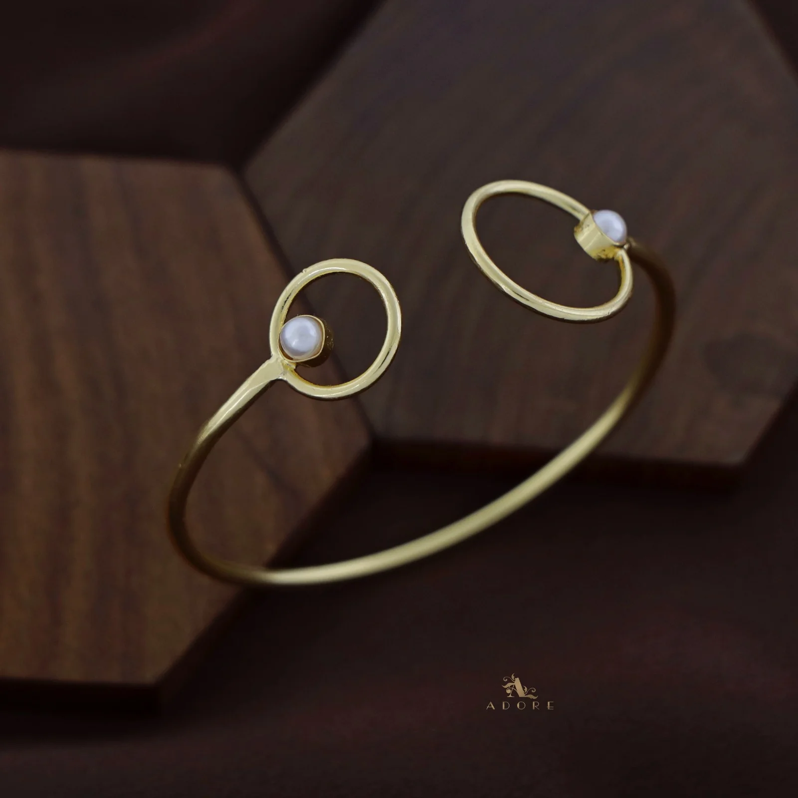 Valma Golden Twin Circle Pearl Bangle - Image 3