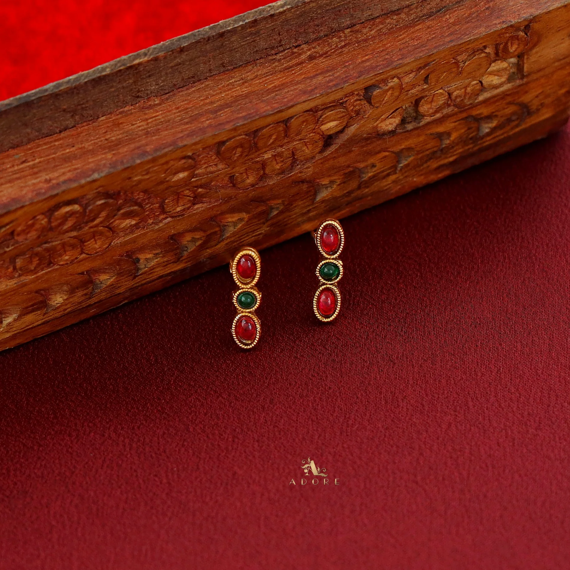 Vamika Tri Layer Kemp Stone Choker With Earring - Image 6