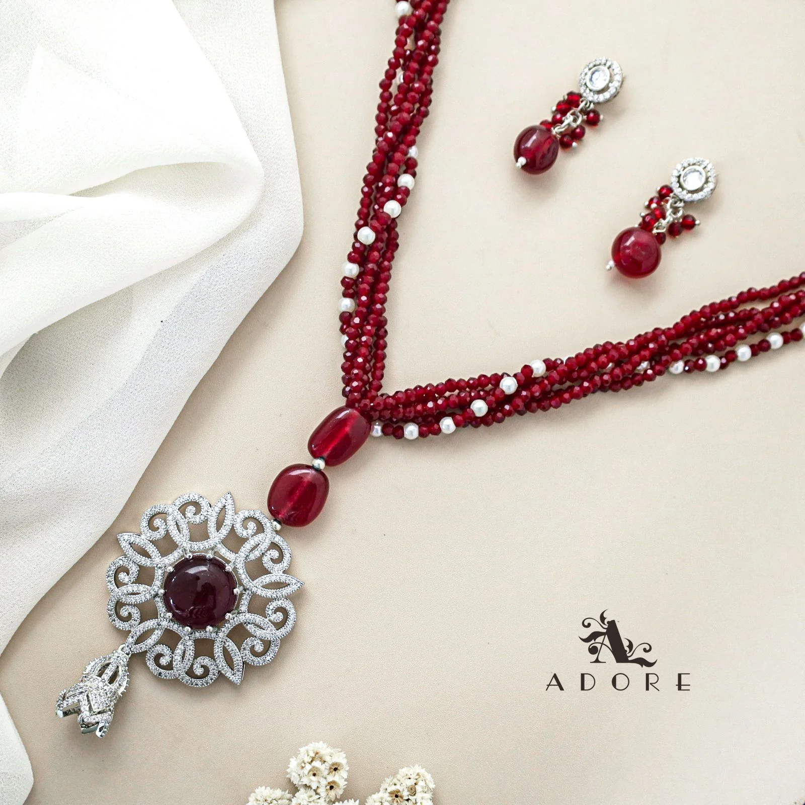 Vardhani Long Neckpiece With Earring - Image 3
