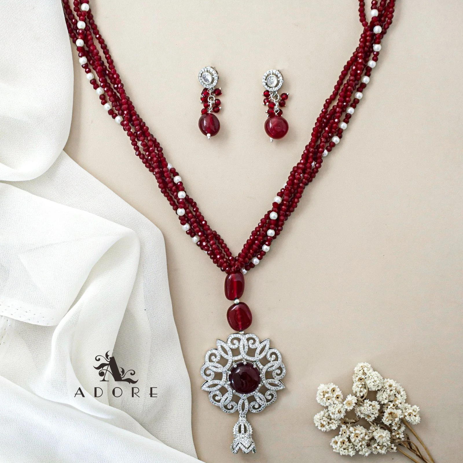 Vardhani Long Neckpiece With Earring - Image 5