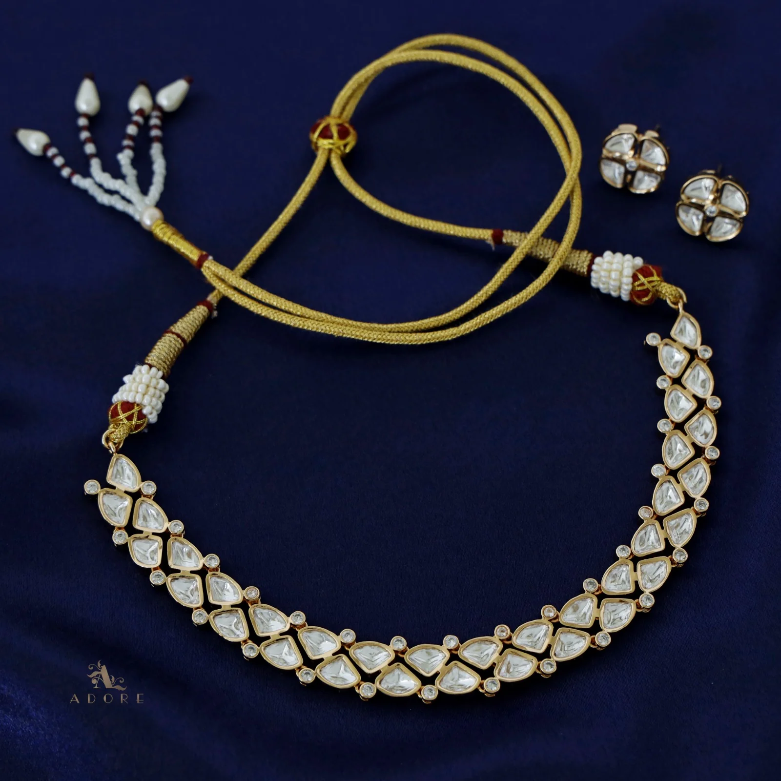 Vardhmanya Premium Polki Kundan Short Neckpiece with Stud - Image 2